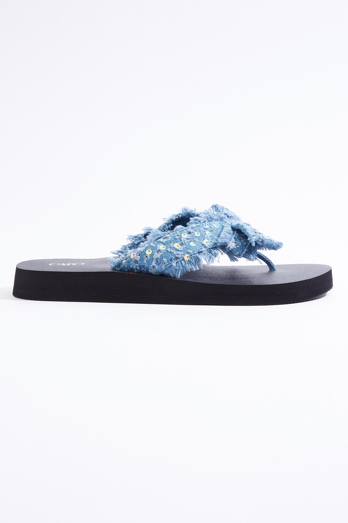  Cato Fashions | Cato Frayed Embellished Denim Flip Flops