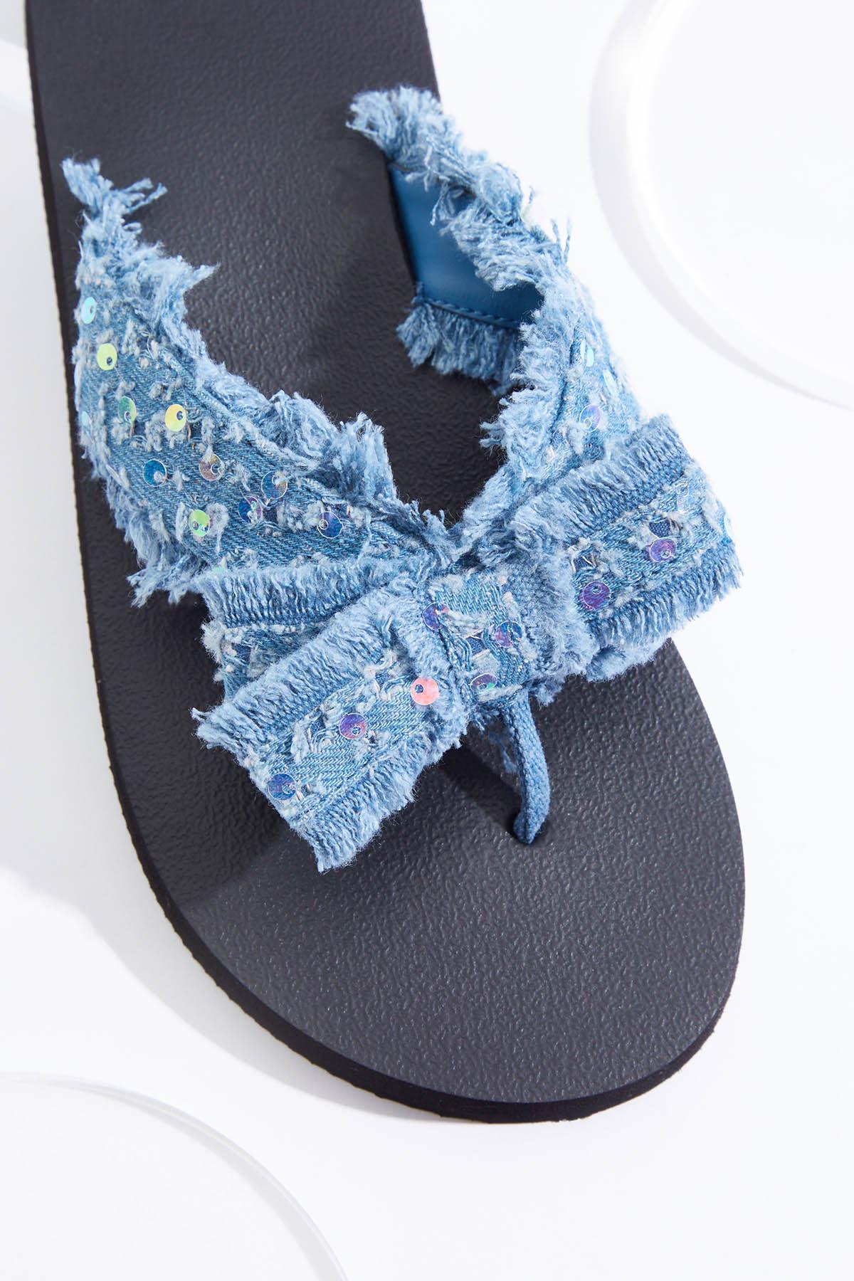  Cato Fashions | Cato Frayed Embellished Denim Flip Flops