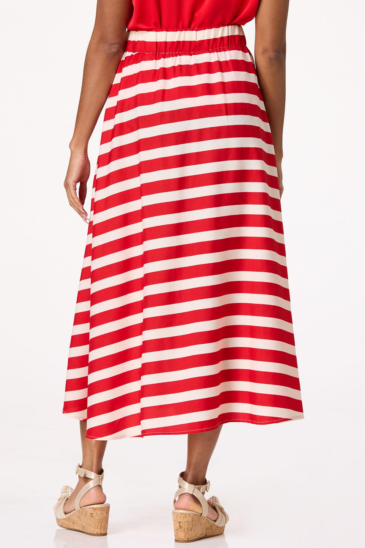 スカート RED AND WHITE MIDI SKIRT Cato Fashions | Cato Red White Stripe Midi Skirt