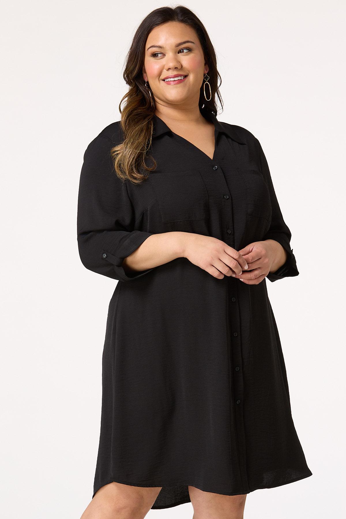  Cato Fashions | Cato Plus Size Solid Black Shirt Dress