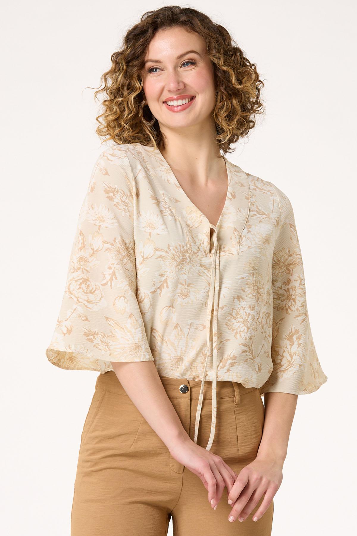  Cato Fashions | Cato Natural Floral Tie Front Top