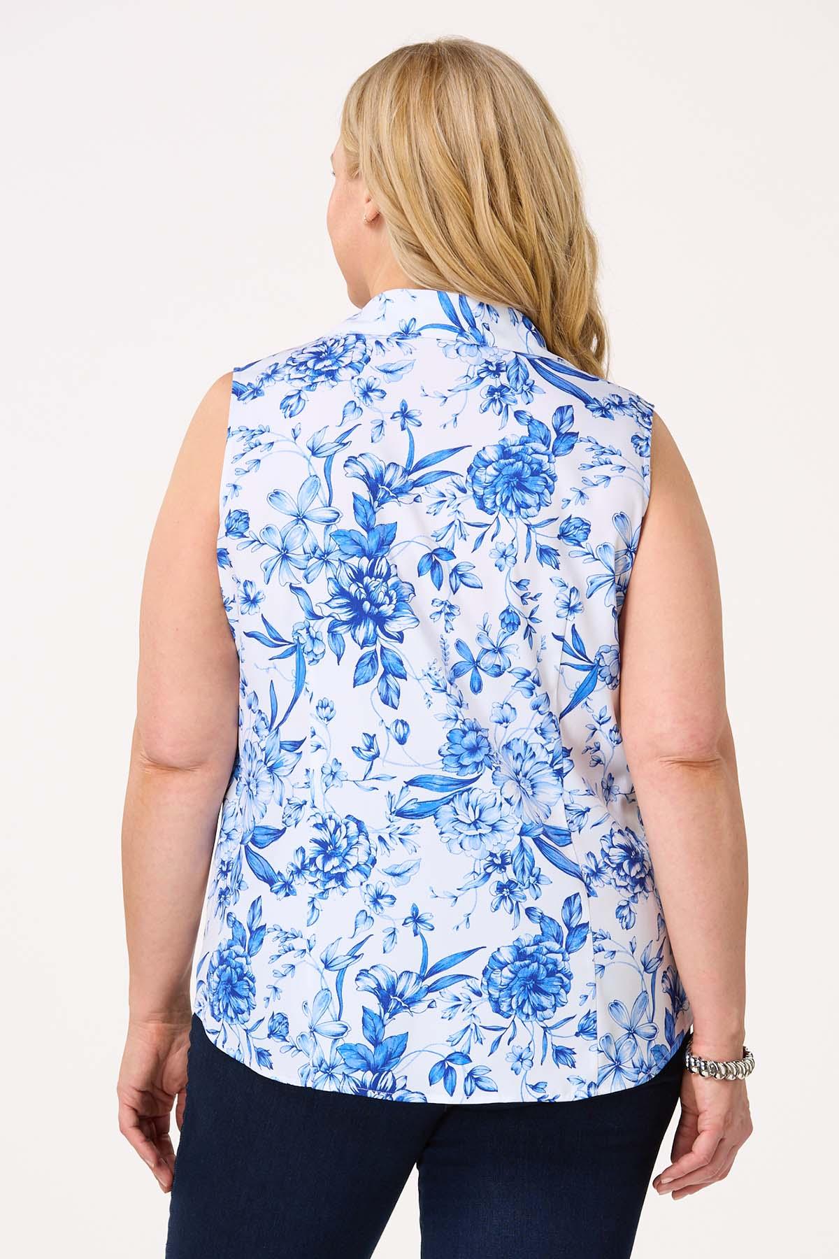  Cato Fashions | Cato Plus Size Blue Floral Collared Tank