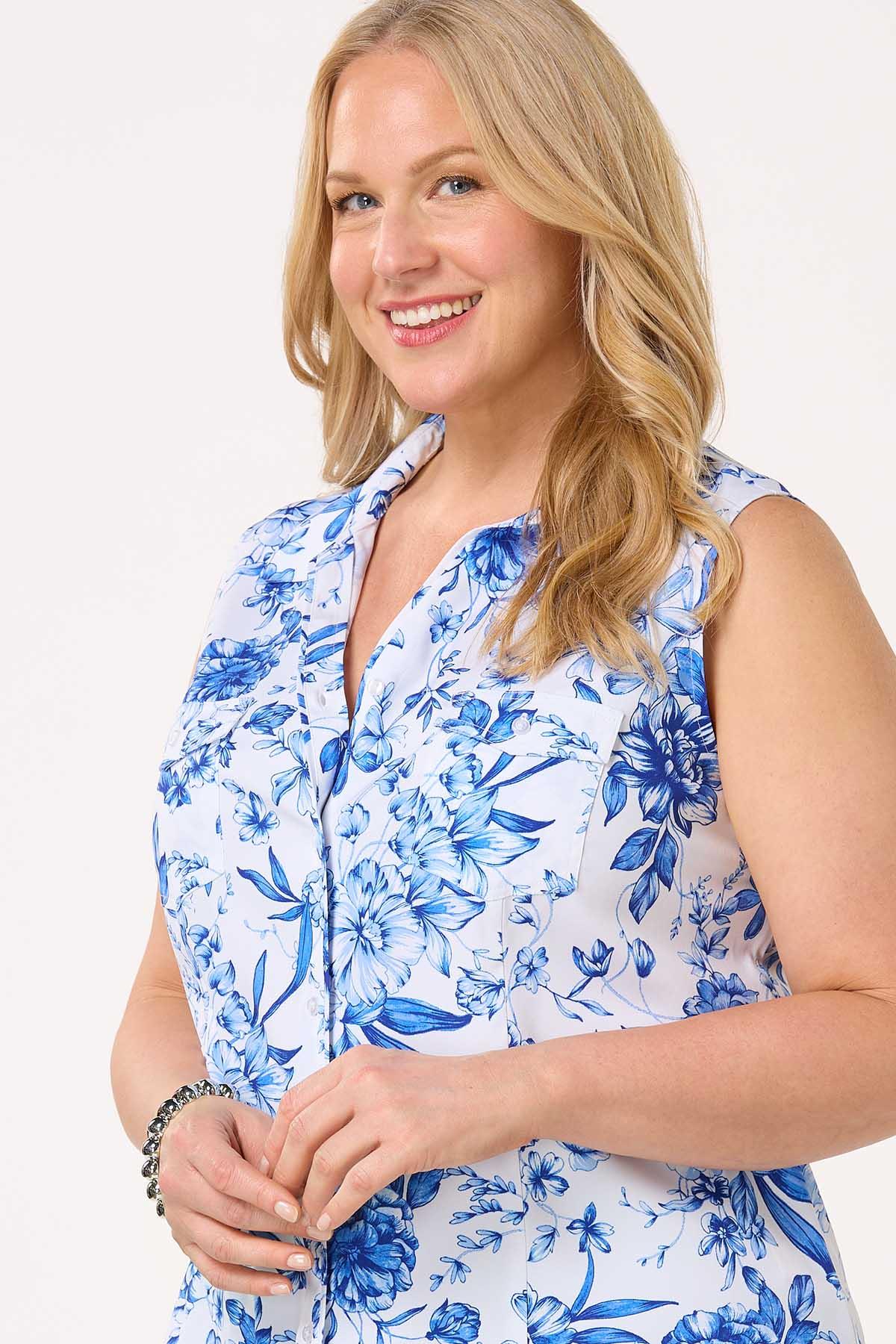  Cato Fashions | Cato Plus Size Blue Floral Collared Tank