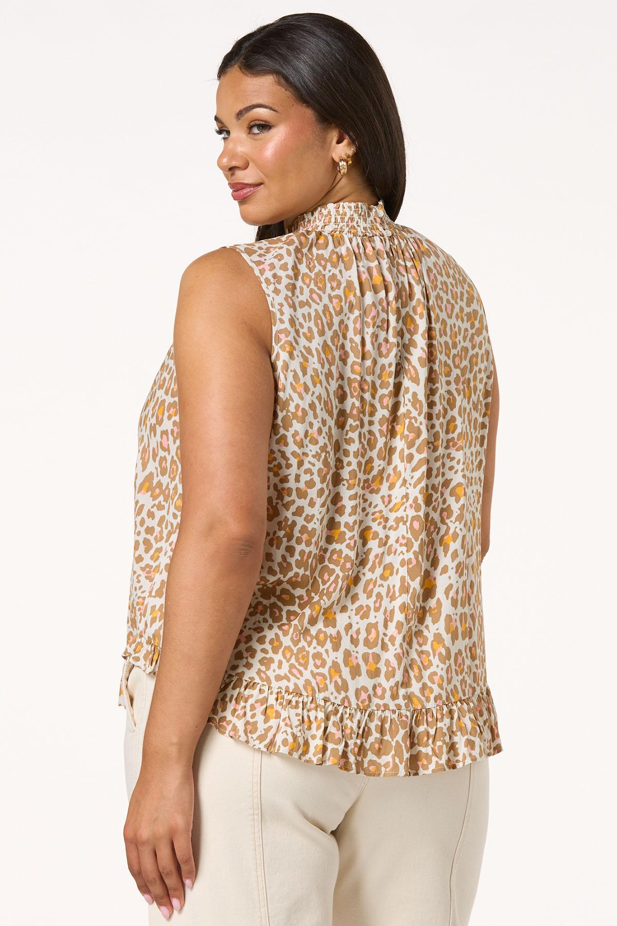  Cato Fashions | Cato Plus Size Smocked Neck Leopard Print Tank