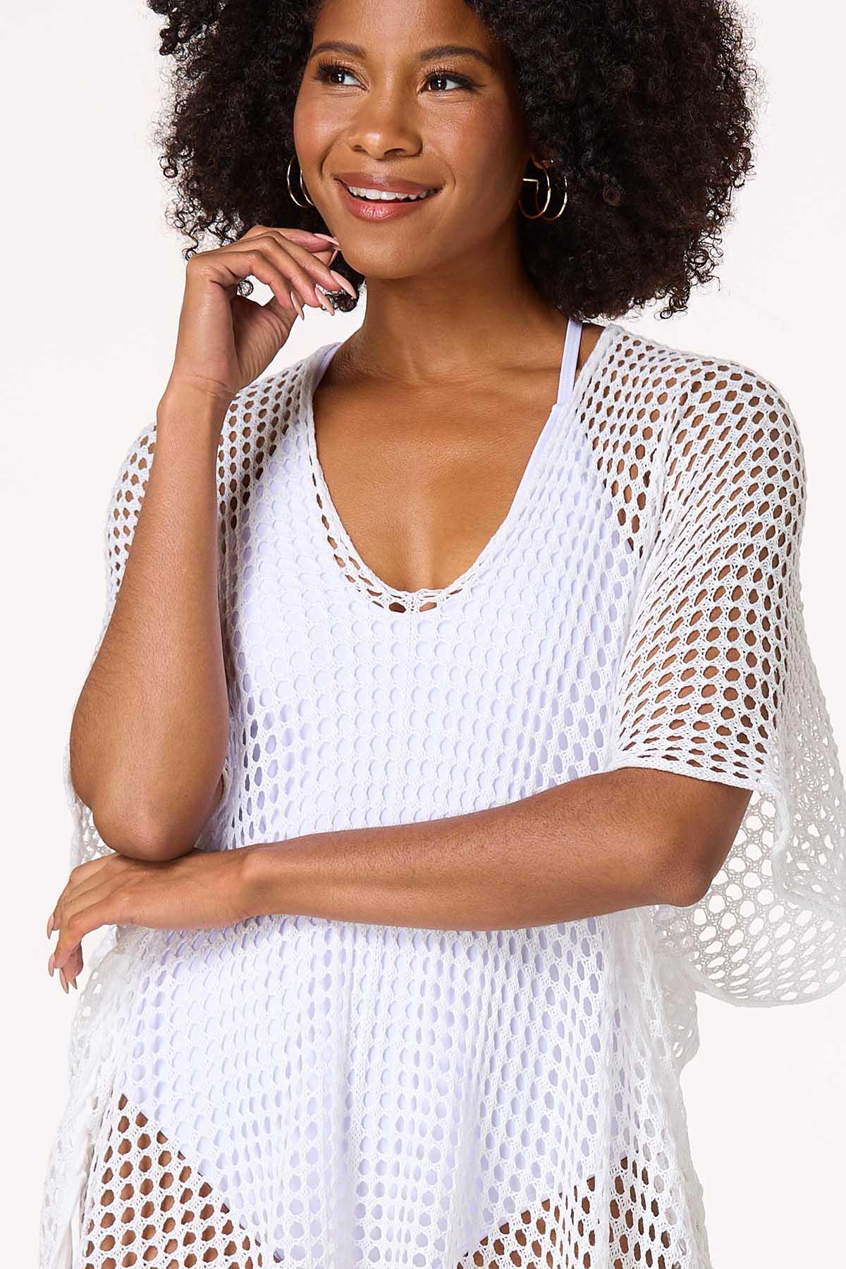 Cato Fashions | Cato Open Weave Fringe Poncho