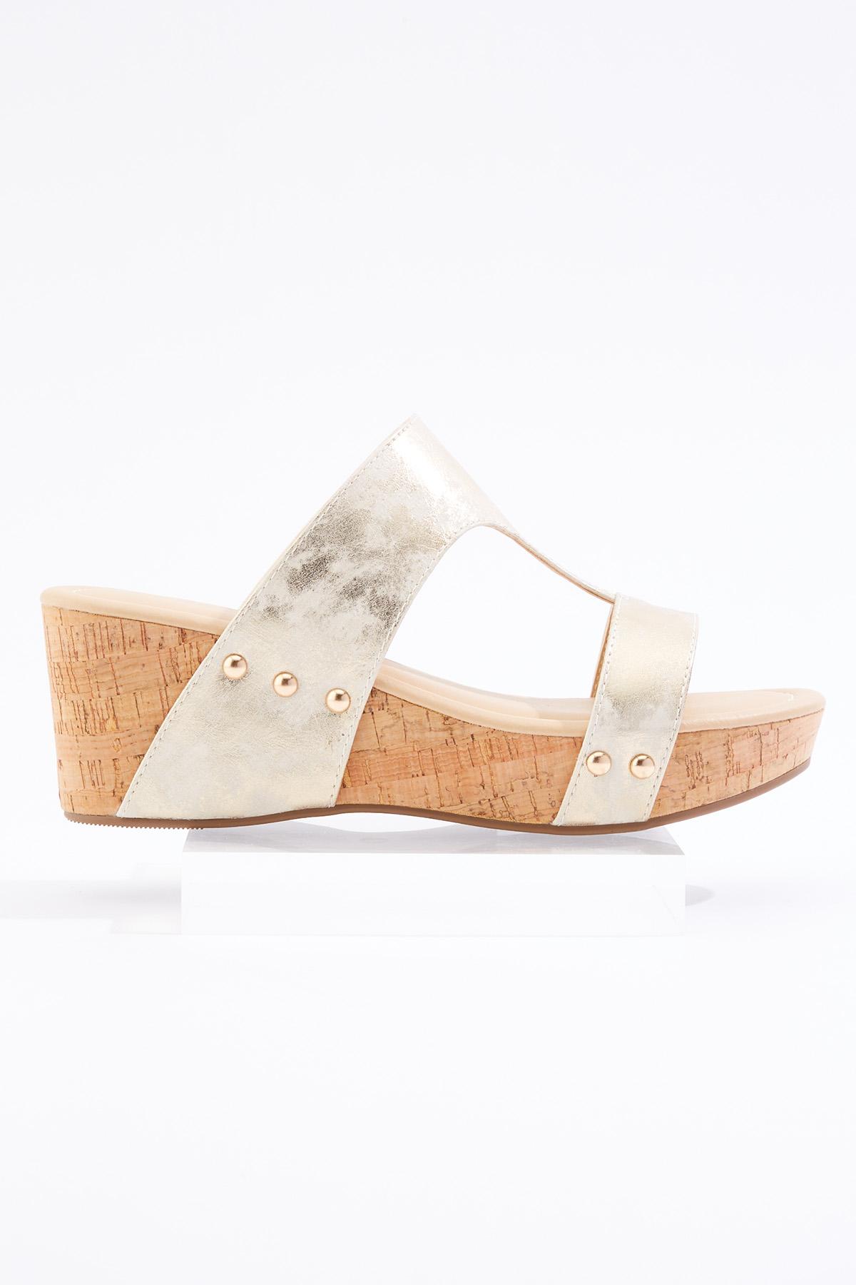  Cato Fashions | Cato Wide Width Metallic Strap Cork Wedges