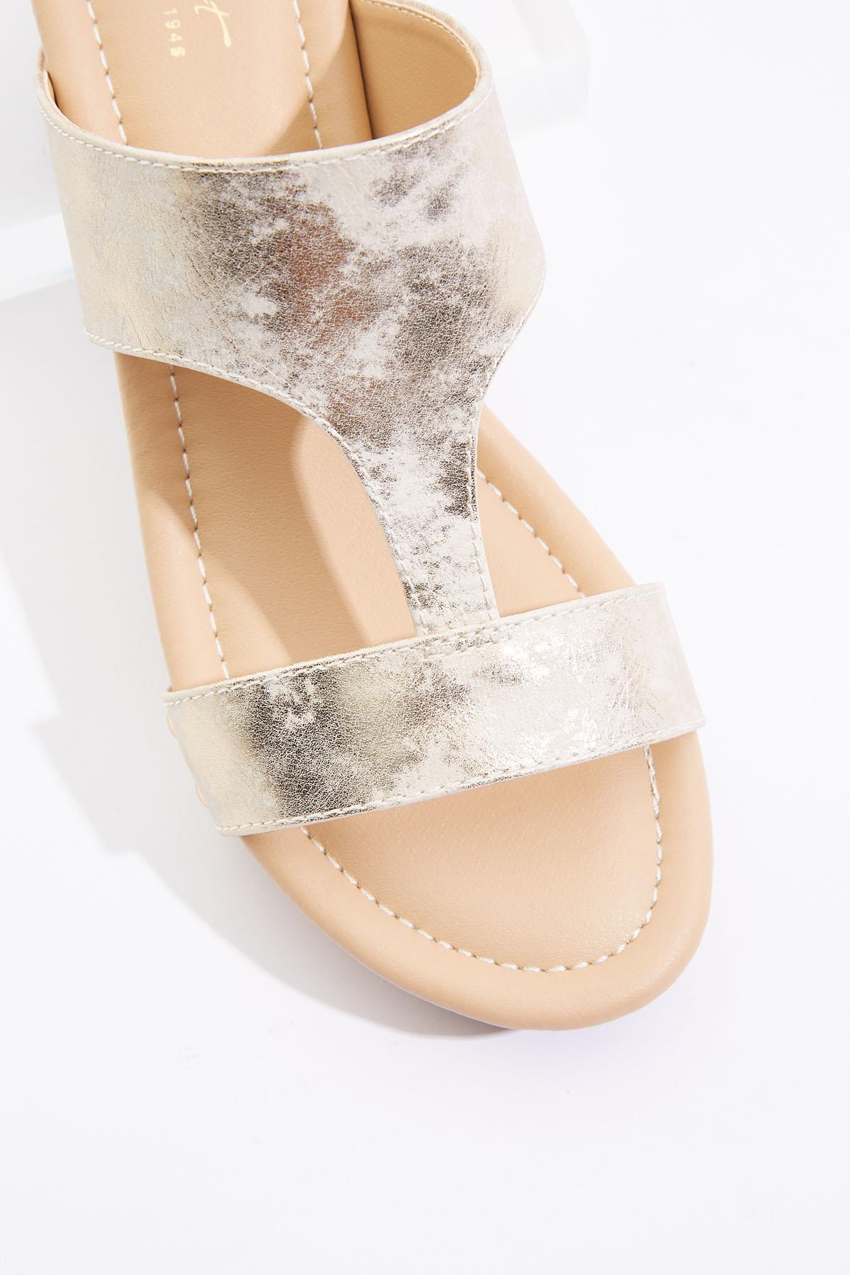  Cato Fashions | Cato Wide Width Metallic Strap Cork Wedges