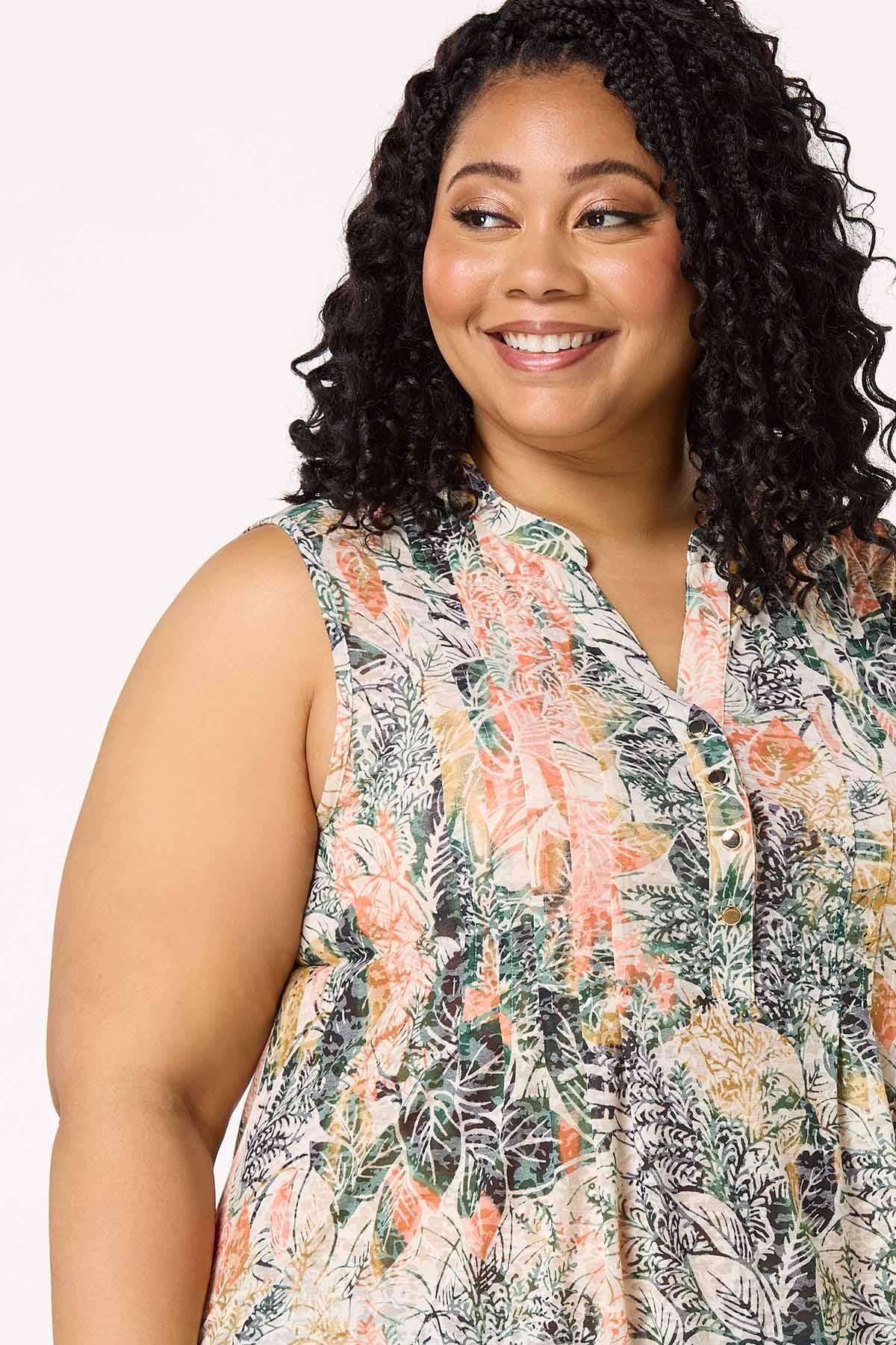 Cato Fashions | Cato Plus Size Leafy Button Front Tank
