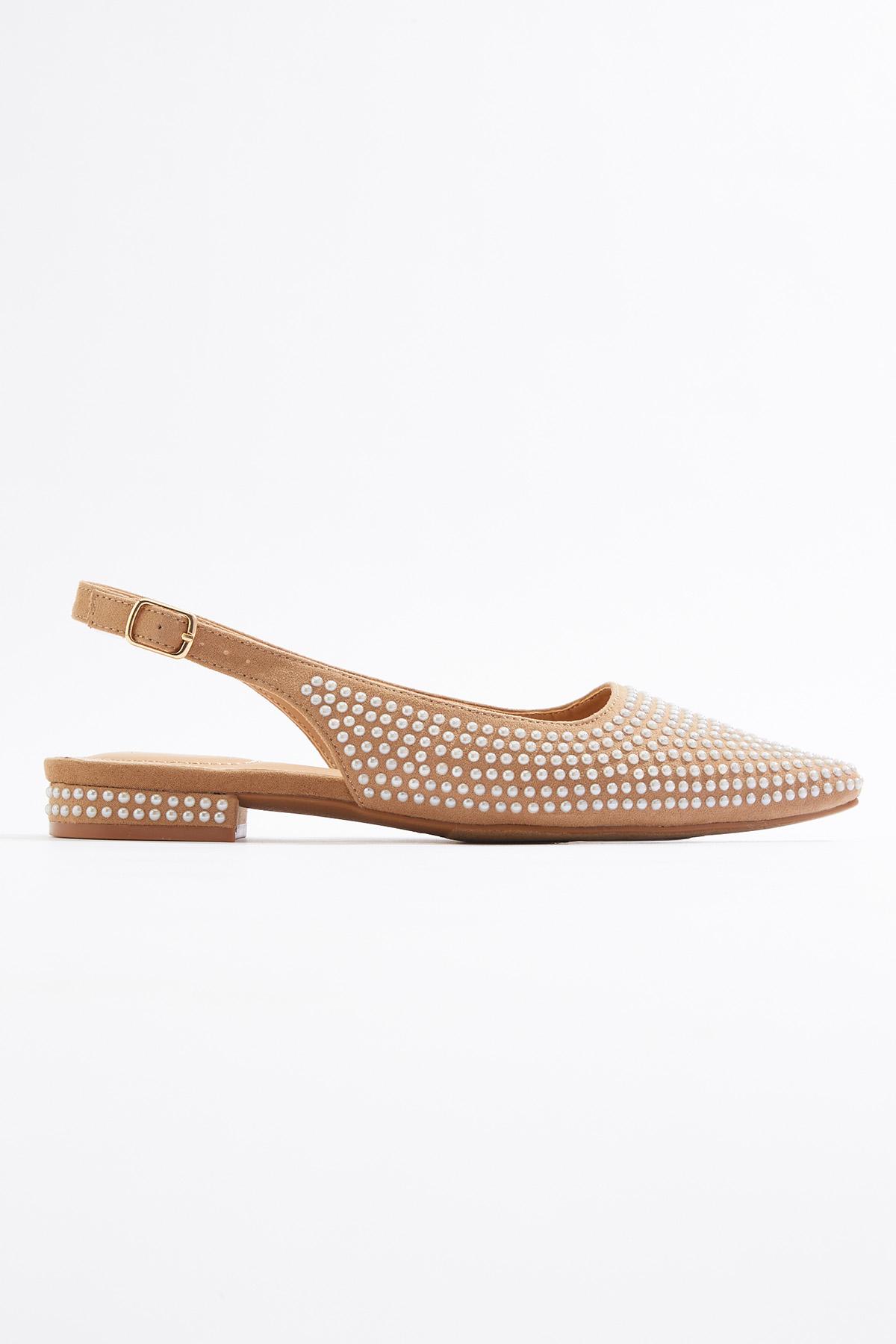  Cato Fashions | Cato Wide Width Pearl Embellished Slingback Flats