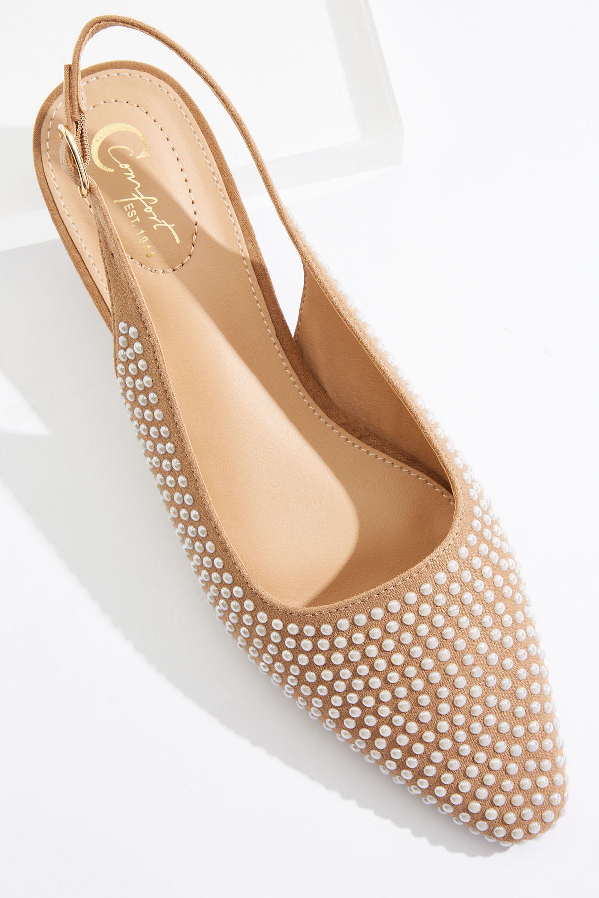  Cato Fashions | Cato Wide Width Pearl Embellished Slingback Flats