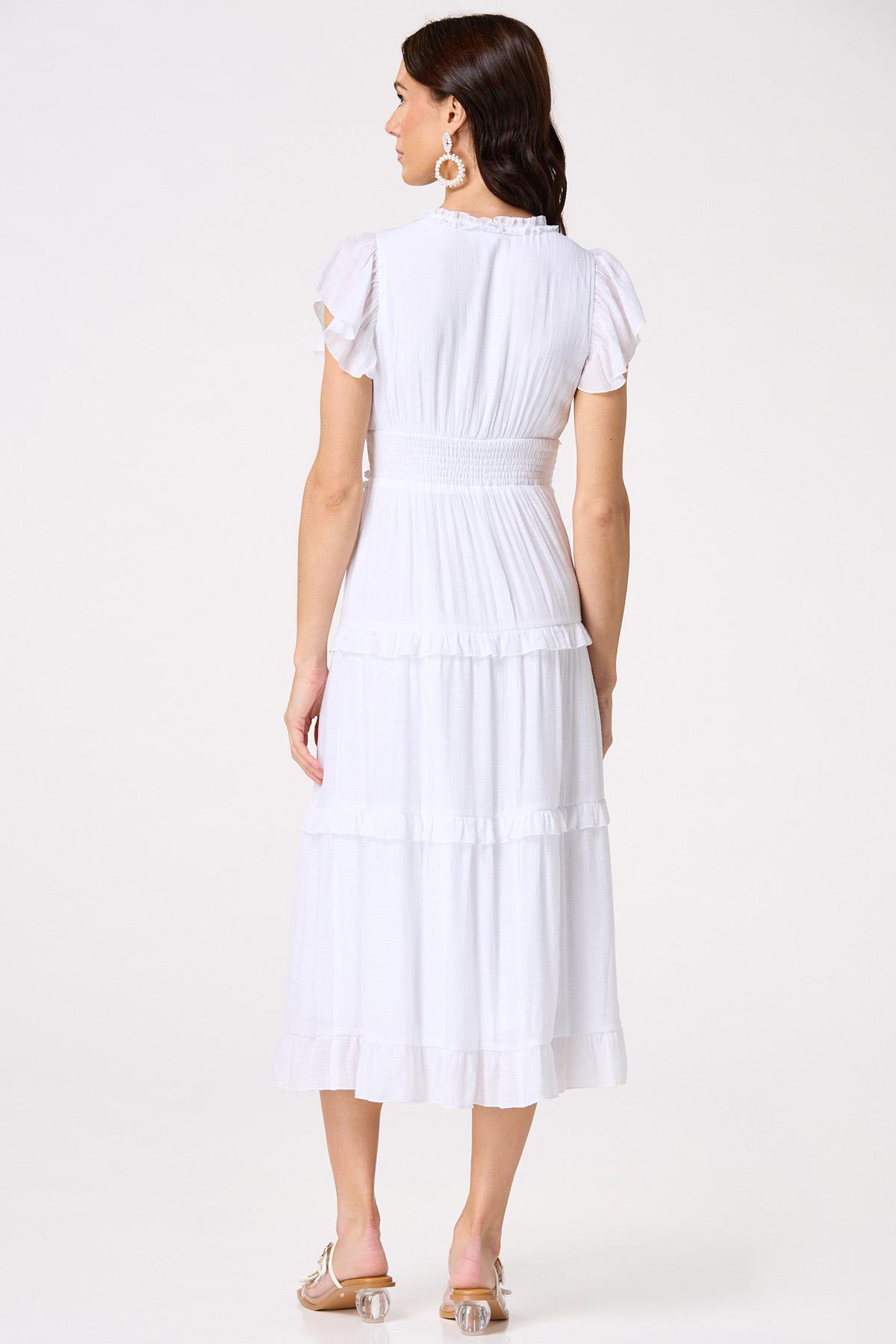  Cato Fashions | Cato White Ruffled Trim Midi Dress