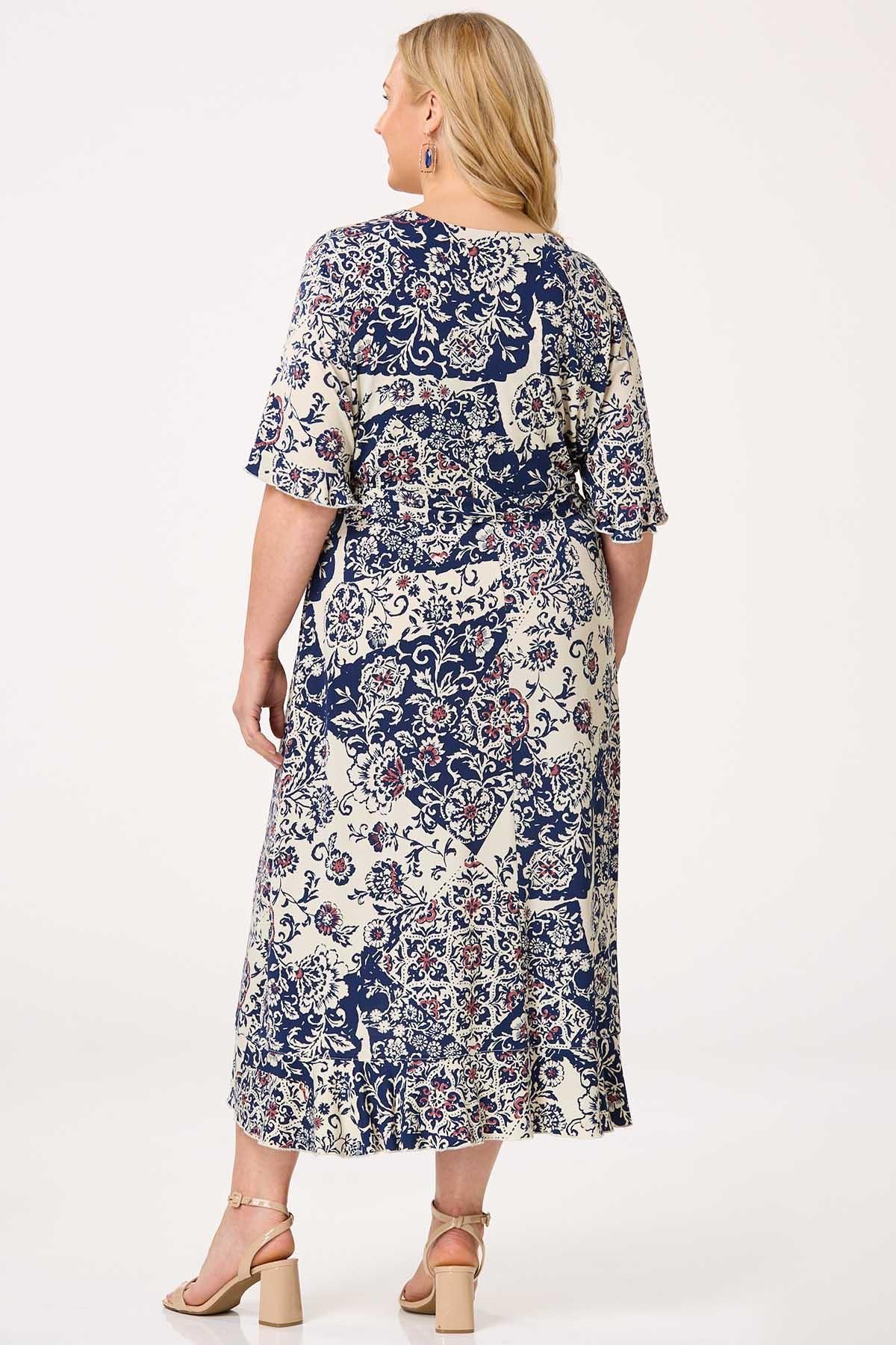 Cato Fashions | Cato Plus Size Patchwork Floral Wrap Midi Dress