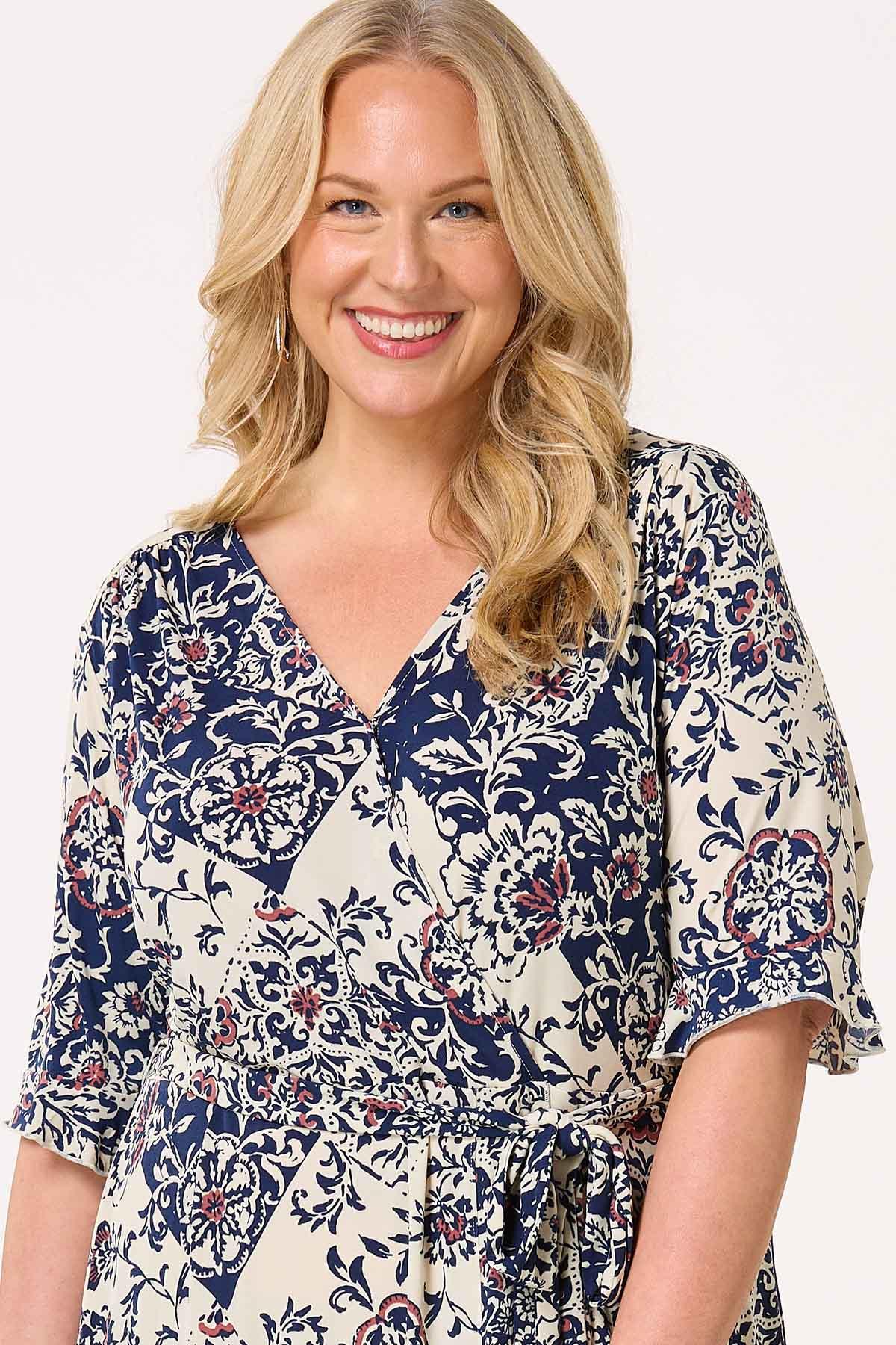 Cato Fashions | Cato Plus Size Patchwork Floral Wrap Midi Dress