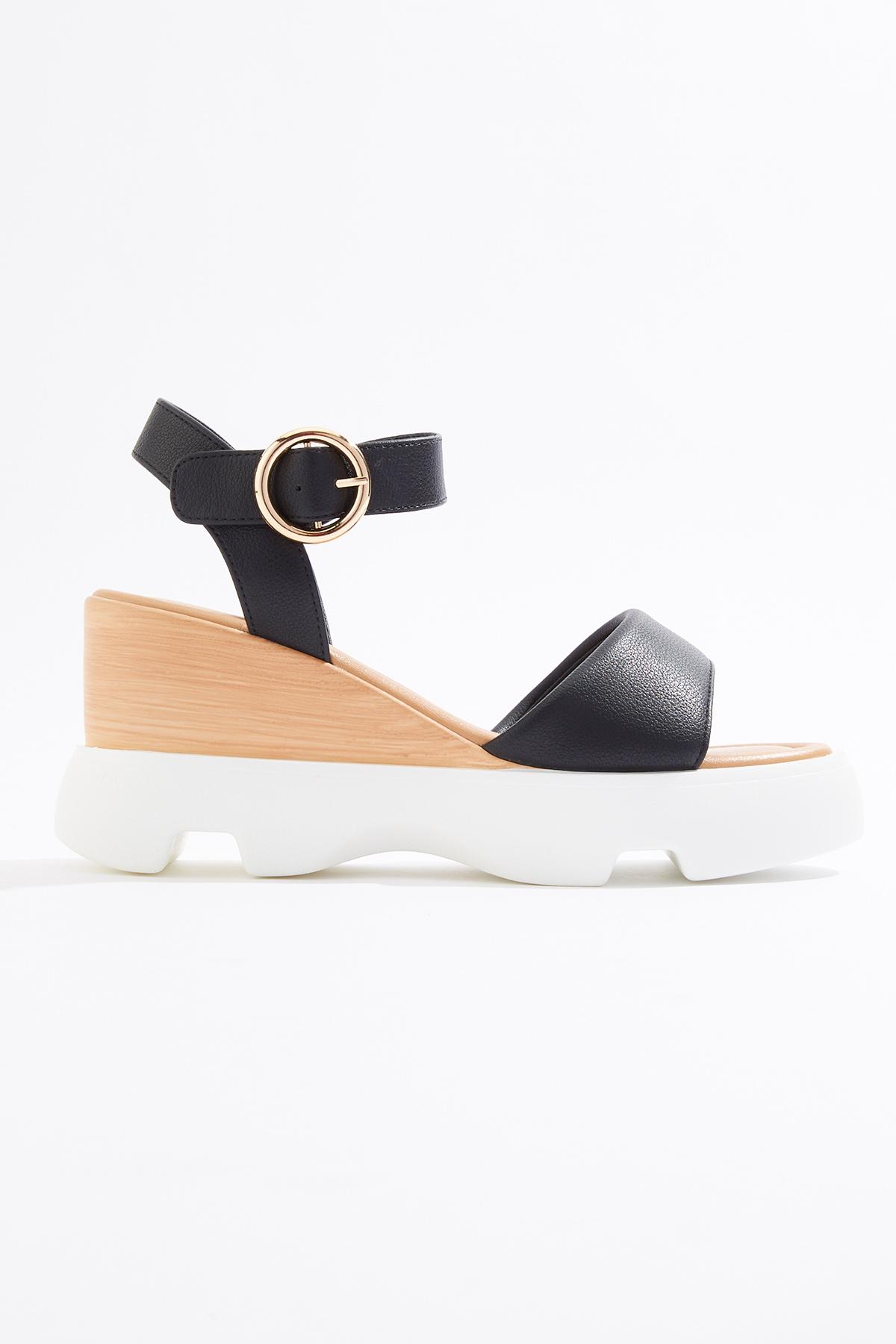  Cato Fashions | Cato Black White Chunky Wedge Sandals