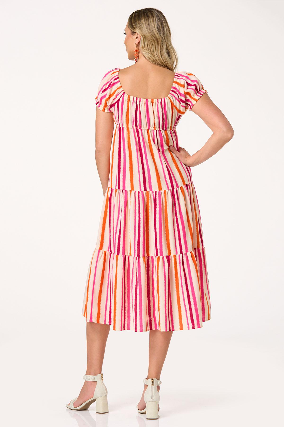  Cato Fashions | Cato Dye Stripe Puff Sleeve Midi Dress