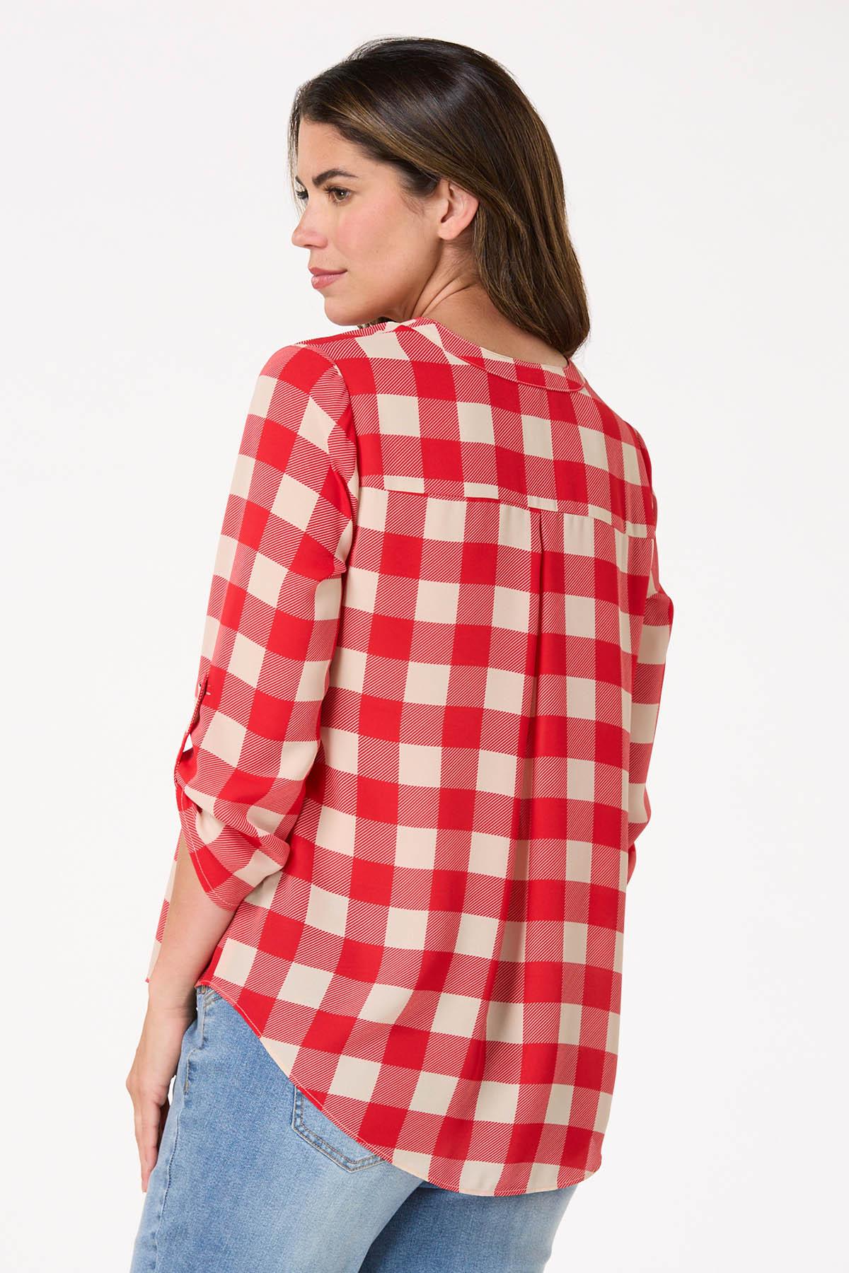 トップス ri-ca Cato Fashions | Cato Gingham Zip Neck Top
