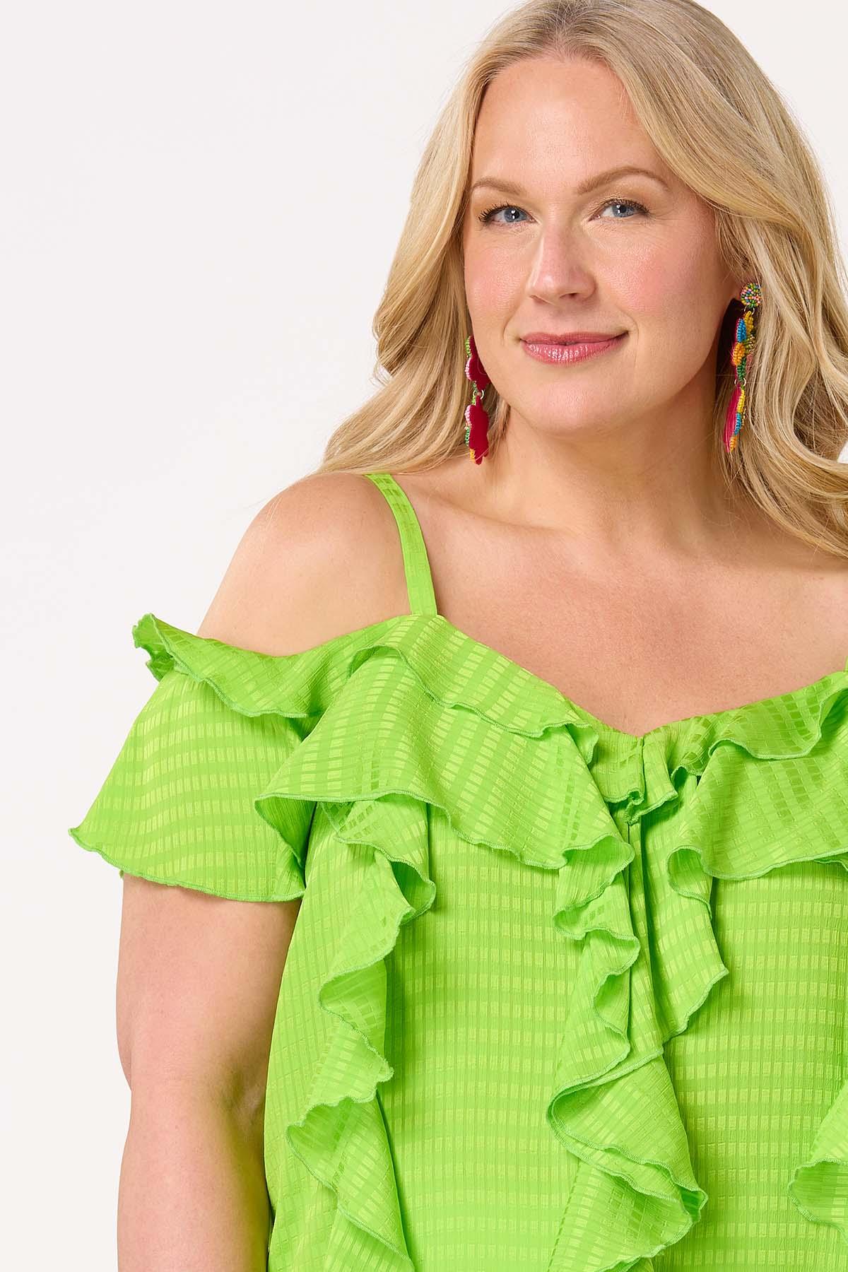  Cato Fashions | Cato Plus Size Lime Ruffled Check Tank