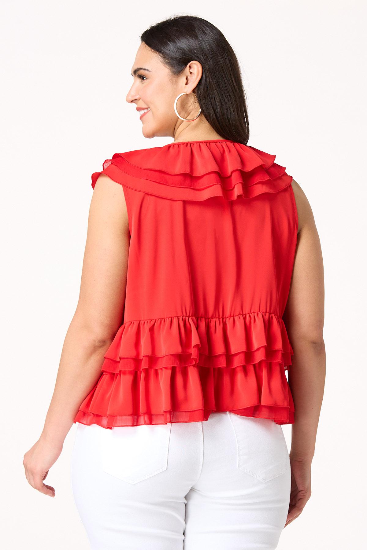  Cato Fashions | Cato Plus Size Red Ruffled Tie Shrug Cardigan
