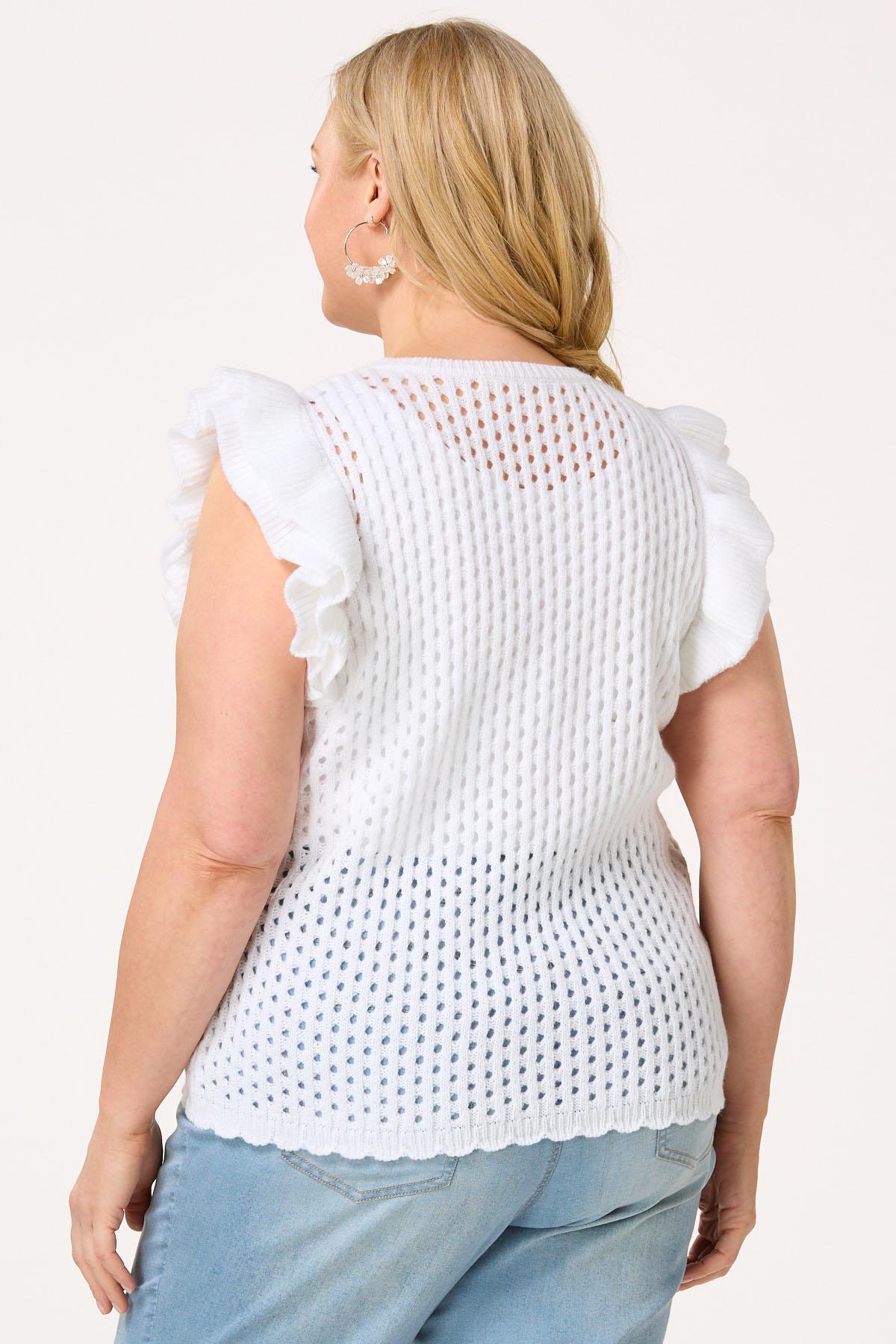  Cato Fashions | Cato Plus Size Ruffled Open Stitch Sweater Top