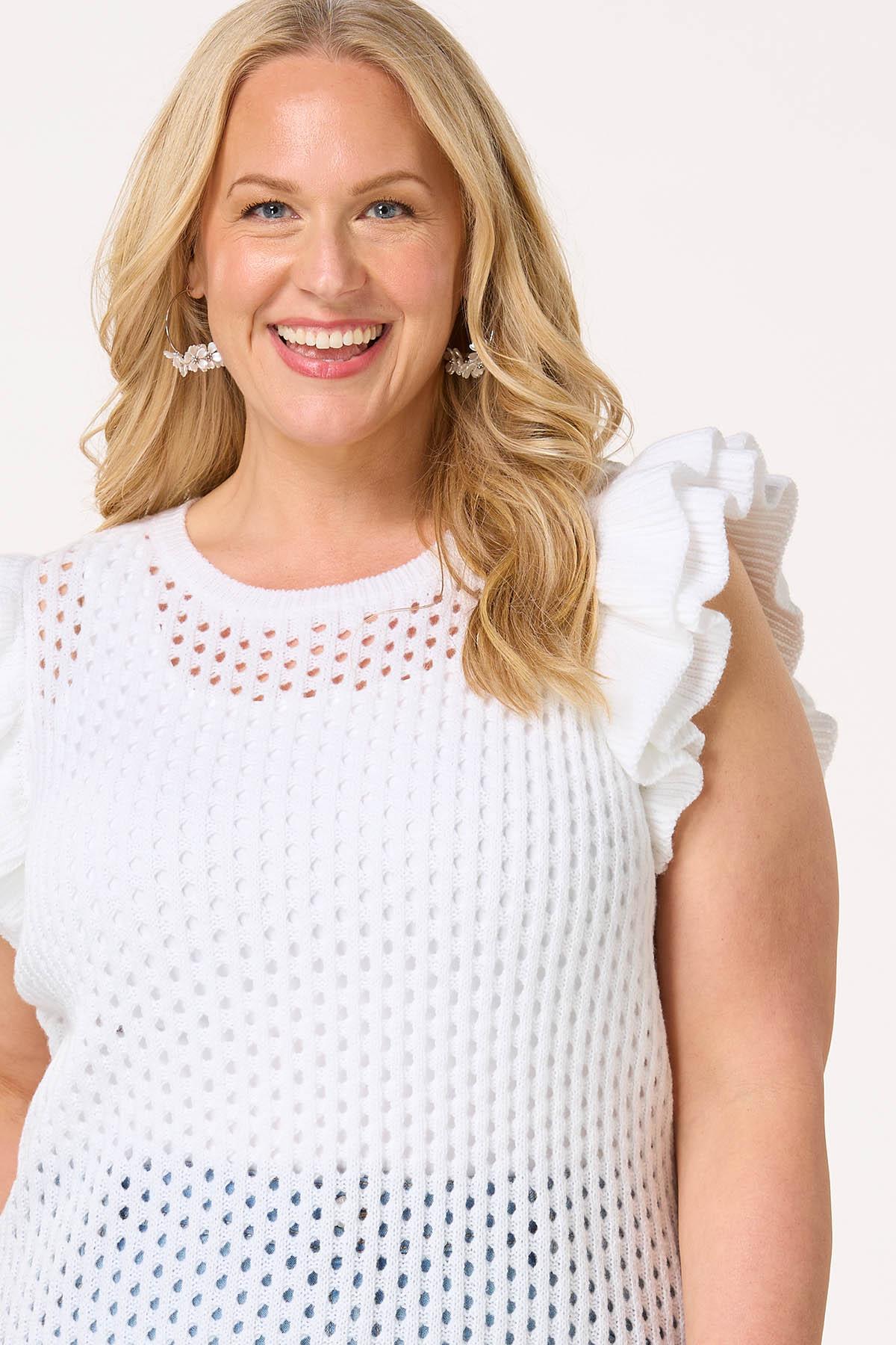  Cato Fashions | Cato Plus Size Ruffled Open Stitch Sweater Top