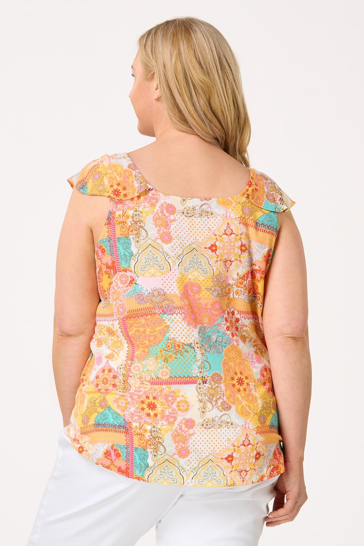  Cato Fashions | Cato Plus Size Ruffled Paisley Square Neck Tank