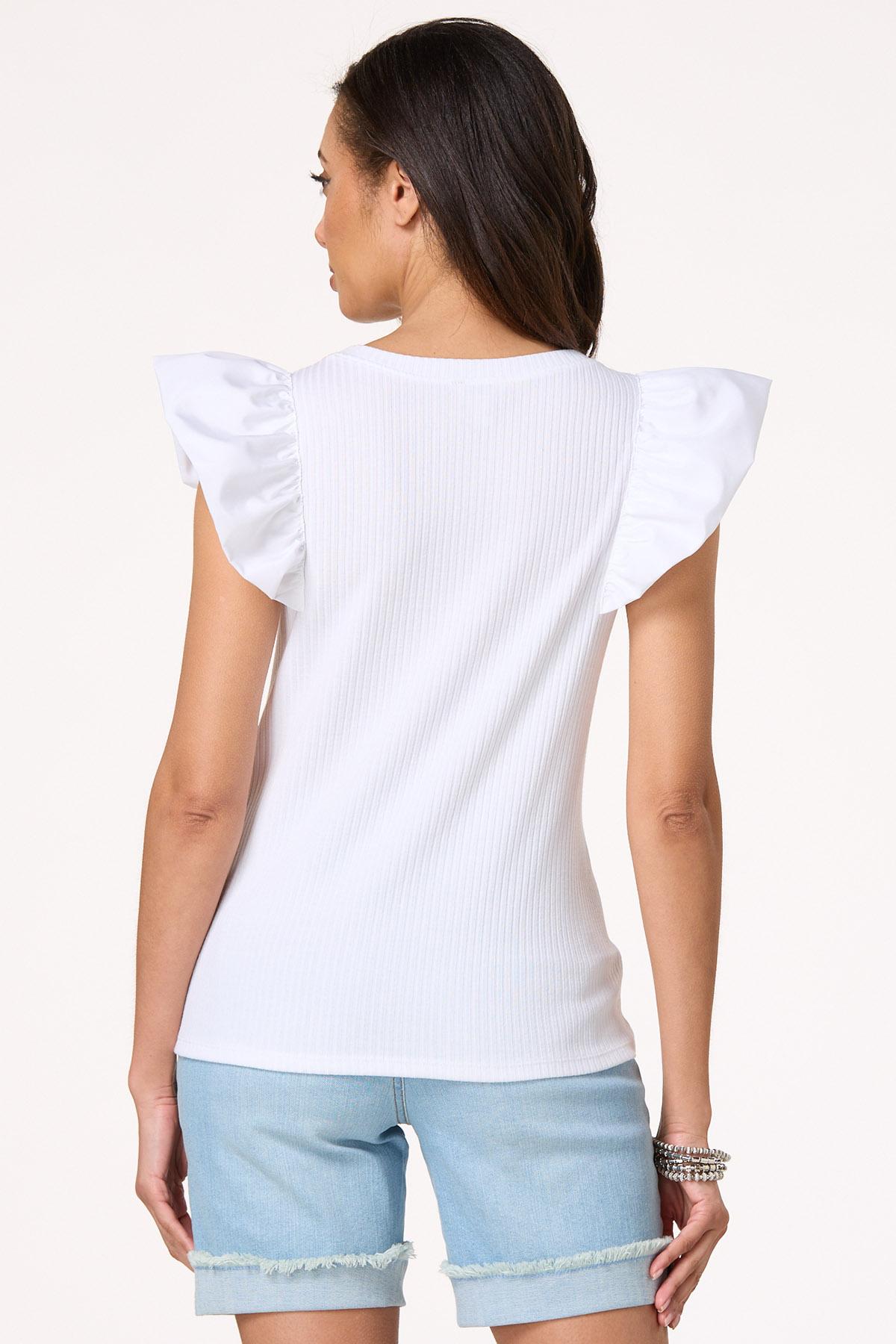 売れ筋商品|||スタイルアンドコー カットソー トップス レディース Petite Embroidered Flutter-Sleeve Top, Exclusively at Macy's Flutter White Style & Co Style& Co Women's Printed Square-Neck Flutter