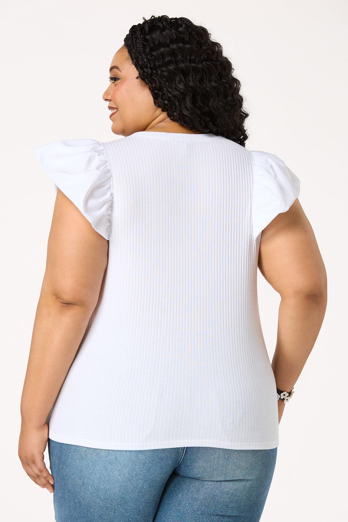  Cato Fashions | Cato Plus Size White Flutter Sleeve Top