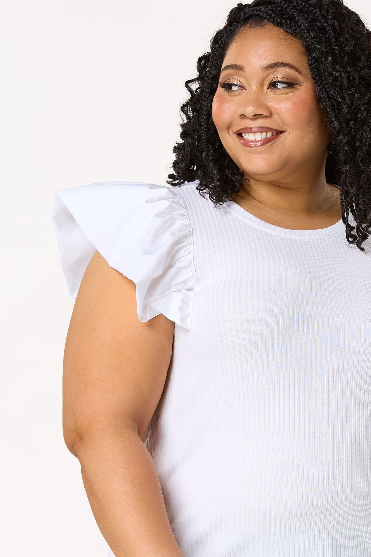  Cato Fashions | Cato Plus Size White Flutter Sleeve Top
