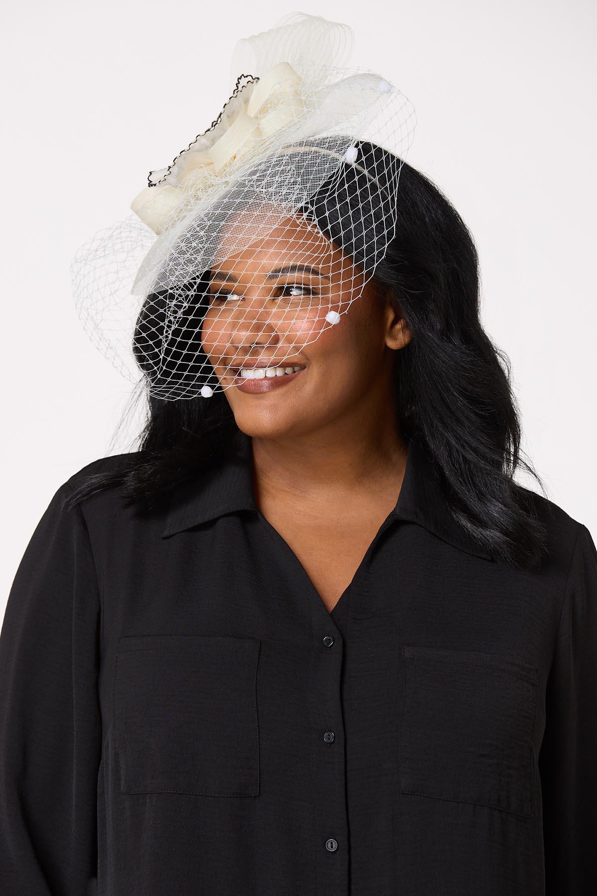 Cato Fashions | Cato Ruffle Flower Pearl Veil Fascinator