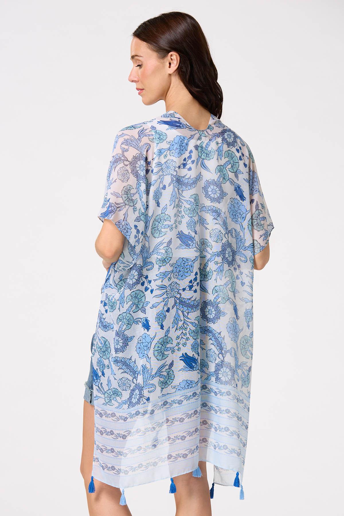 Cato Fashions | Cato Floral Border Print Tassel Kimono