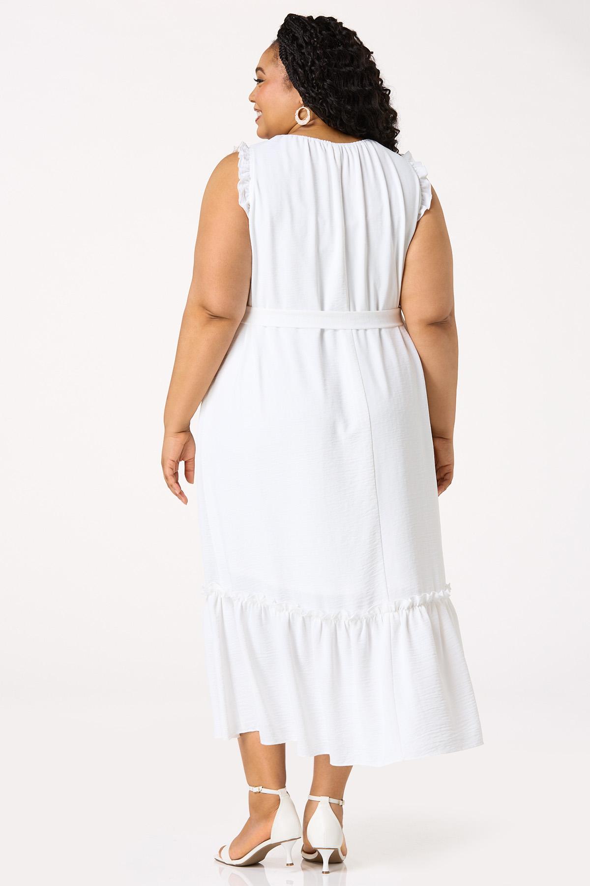  Cato Fashions | Cato Plus Size Solid Ruffled Trim Midi Dress