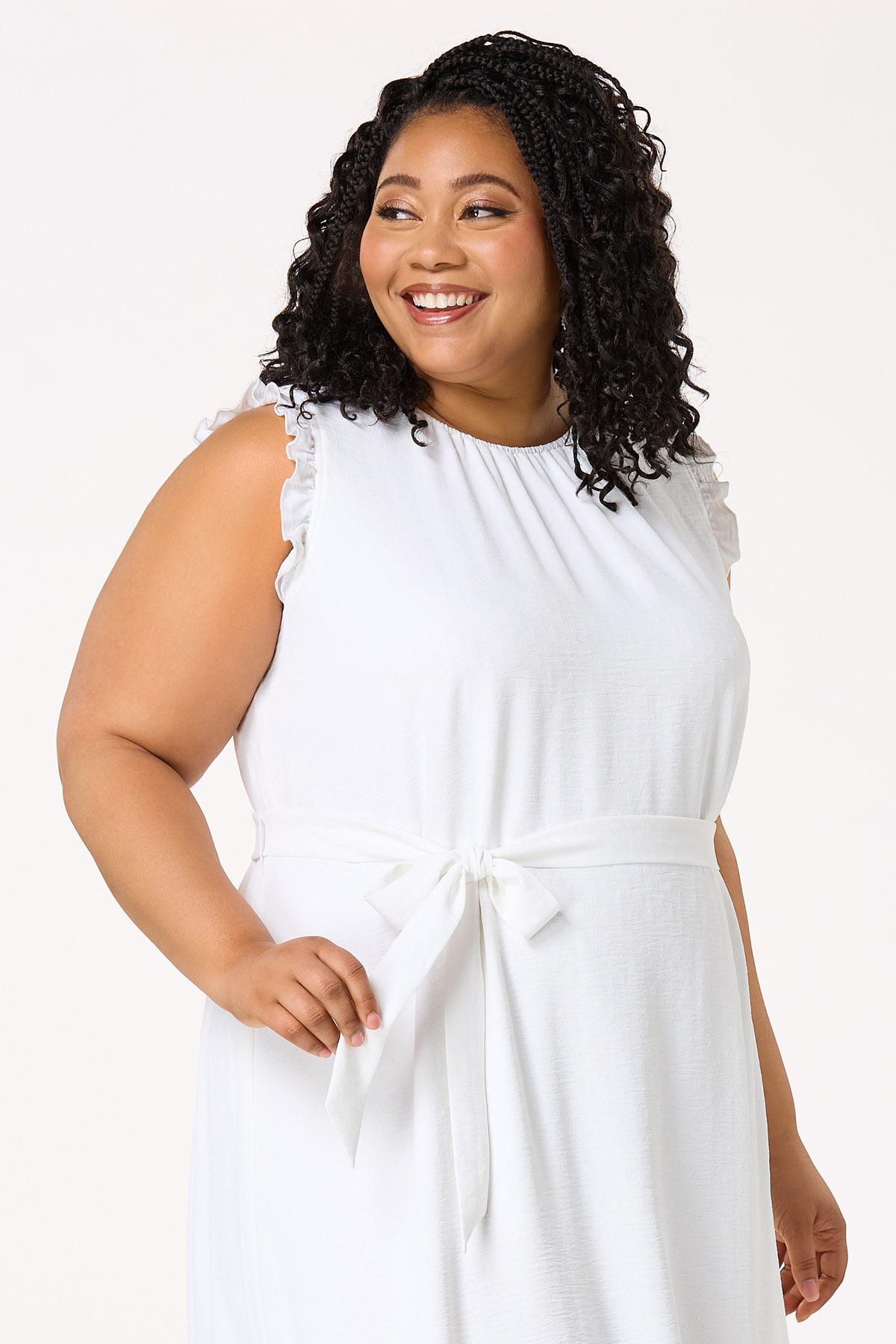  Cato Fashions | Cato Plus Size Solid Ruffled Trim Midi Dress