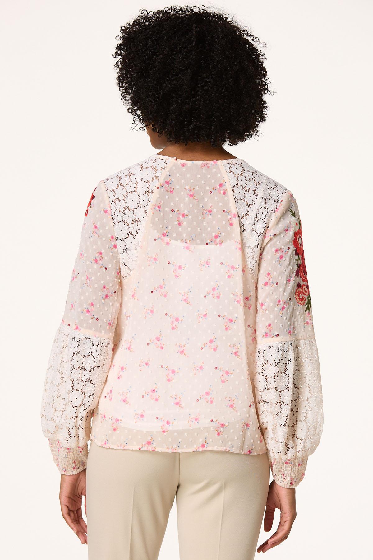 Cato Fashions | Cato Lacy Embroidered Pearl Button Top