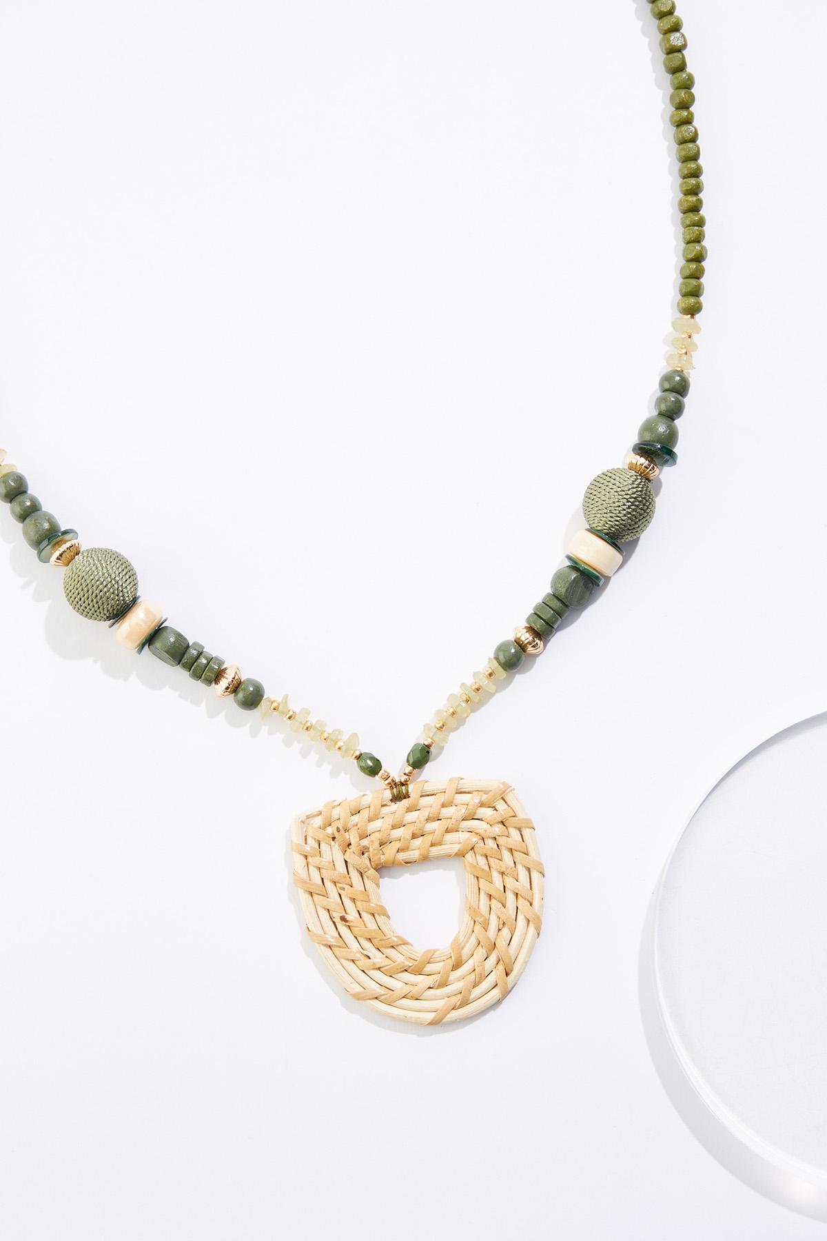 Cato Fashions | Cato Raffia Wood Long Pendant Necklace