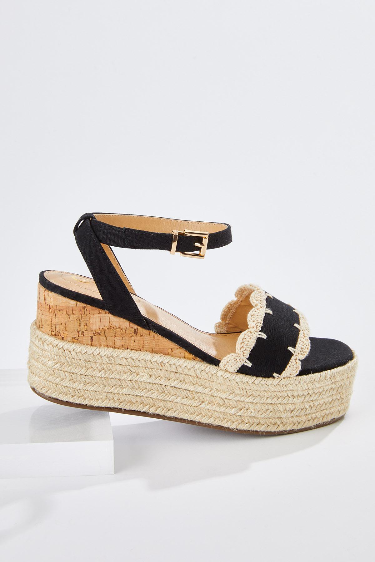  Cato Fashions | Cato Wide Width Crochet Trim Rope Wedge Sandals