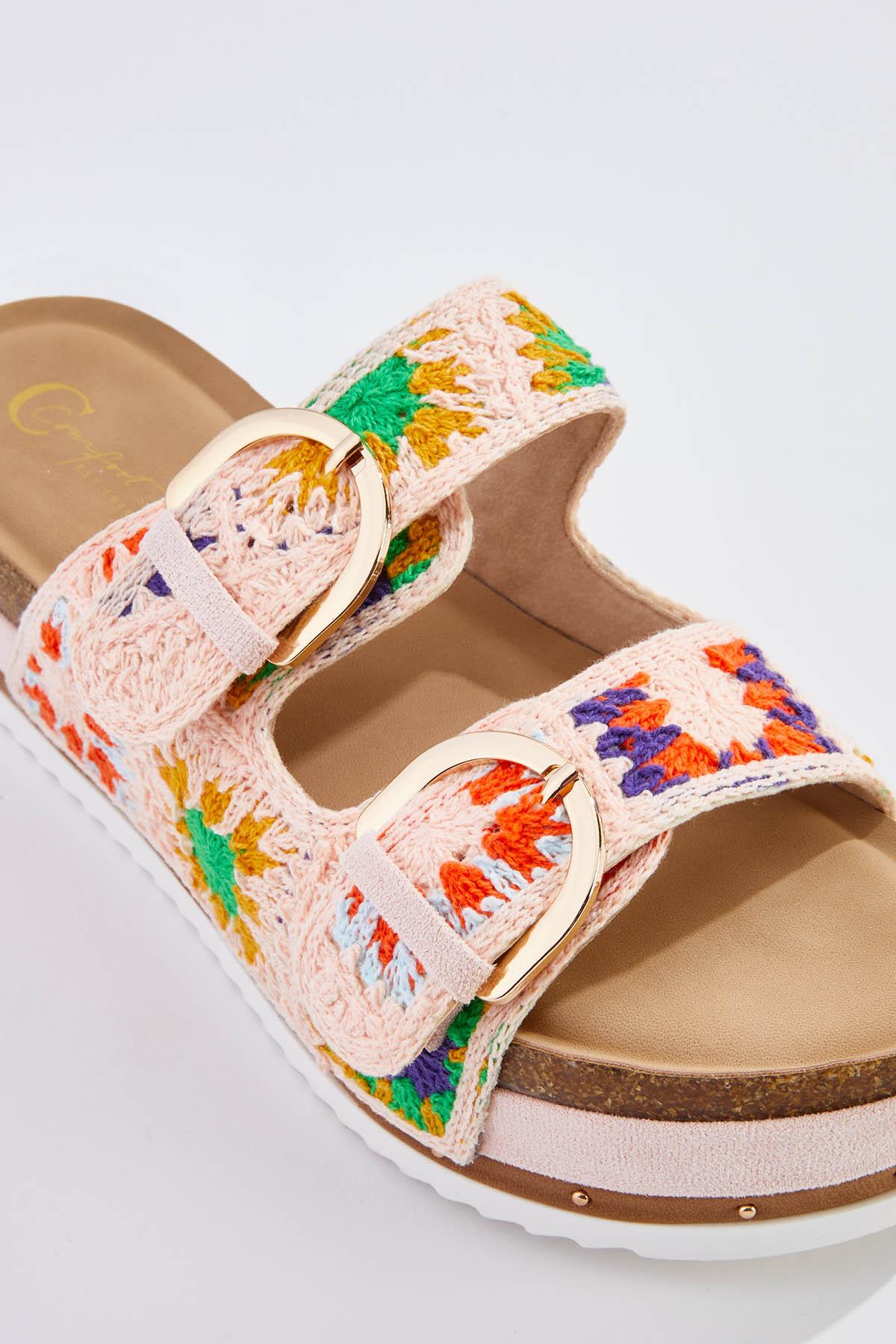 Cato Fashions | Cato Crochet Double Buckle Platform Wedges