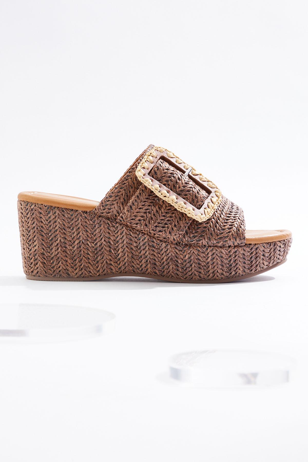  Cato Fashions | Cato Raffia Buckle Platform Wedges