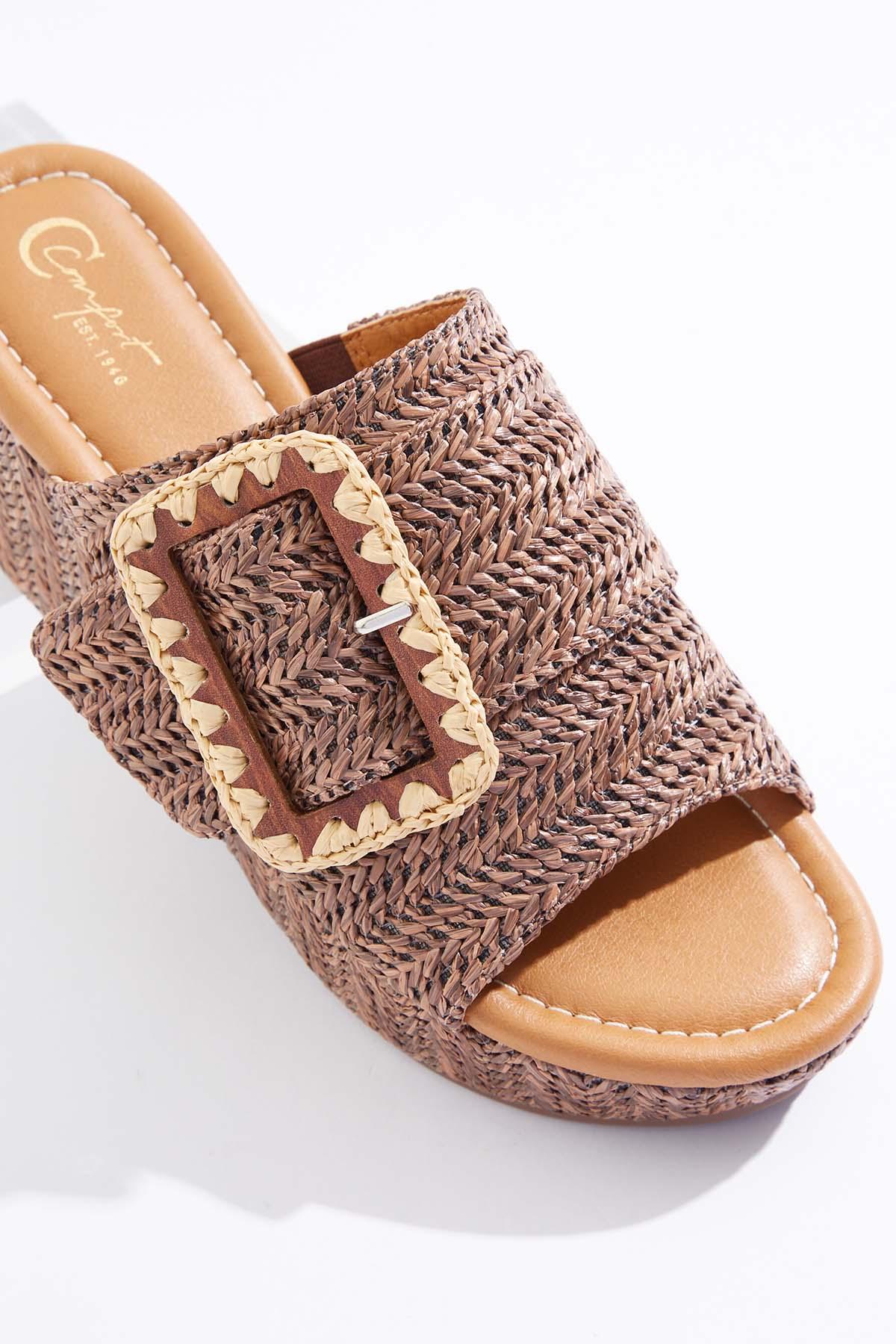  Cato Fashions | Cato Raffia Buckle Platform Wedges