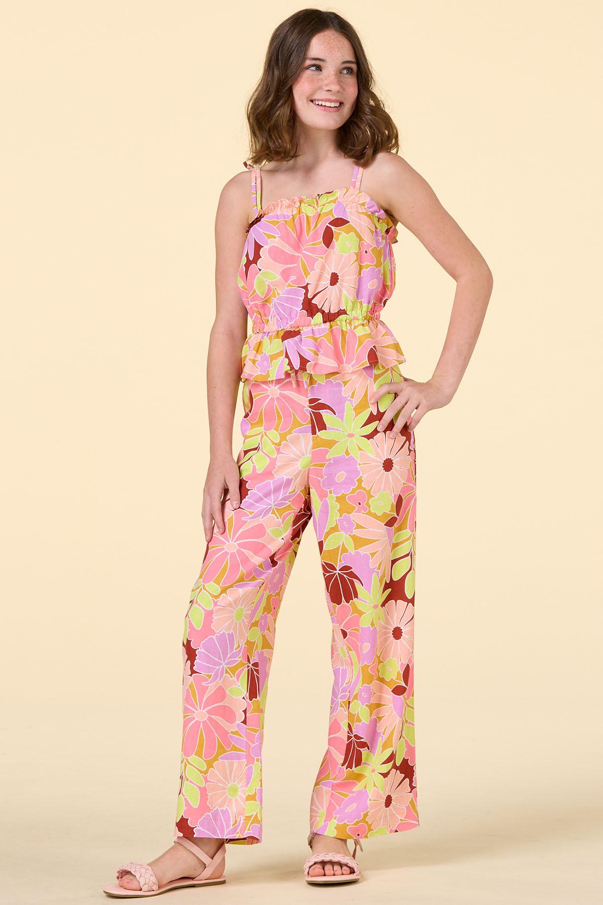 LiLi&LuLu　　0206 Escaping Ruched Tankini Top & Tropical High-Waisted Bottoms Set