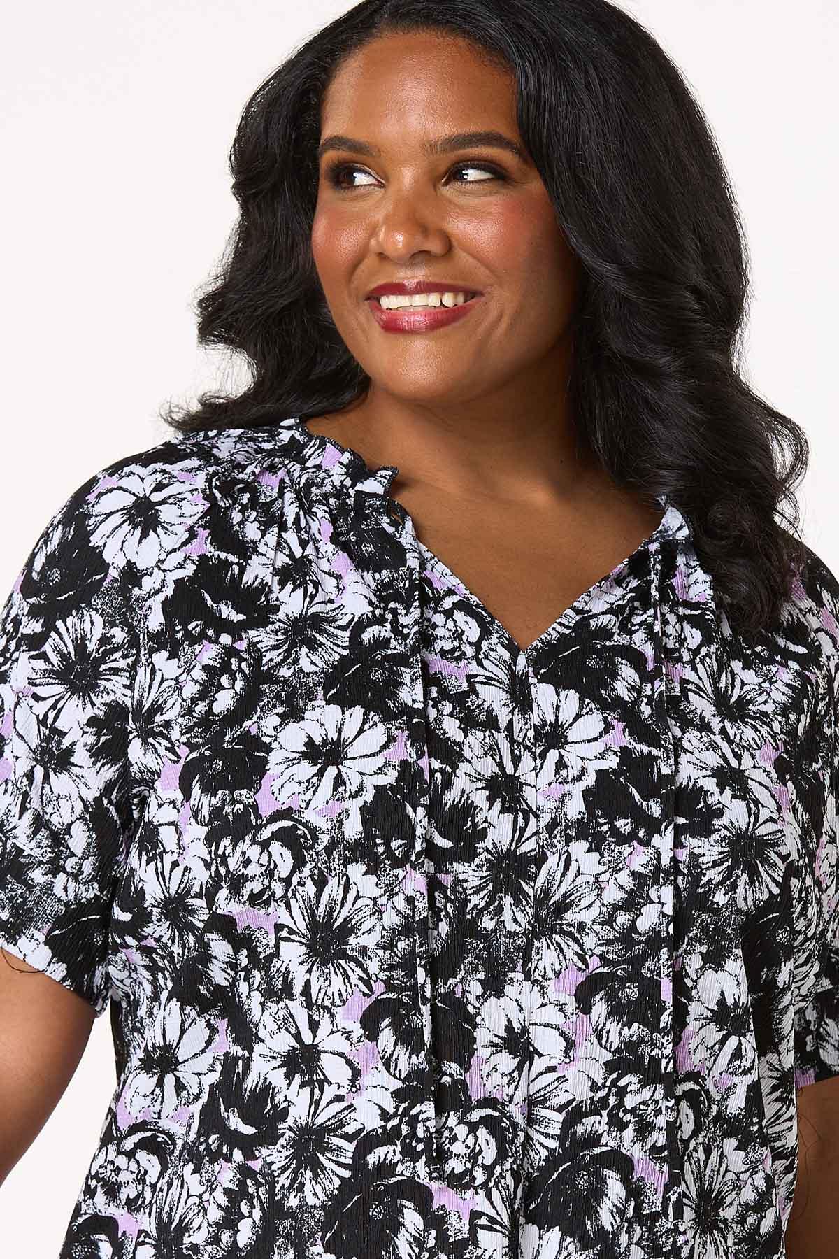 Cato Fashions | Cato Plus Size Ruffle Tie Neck Floral Top