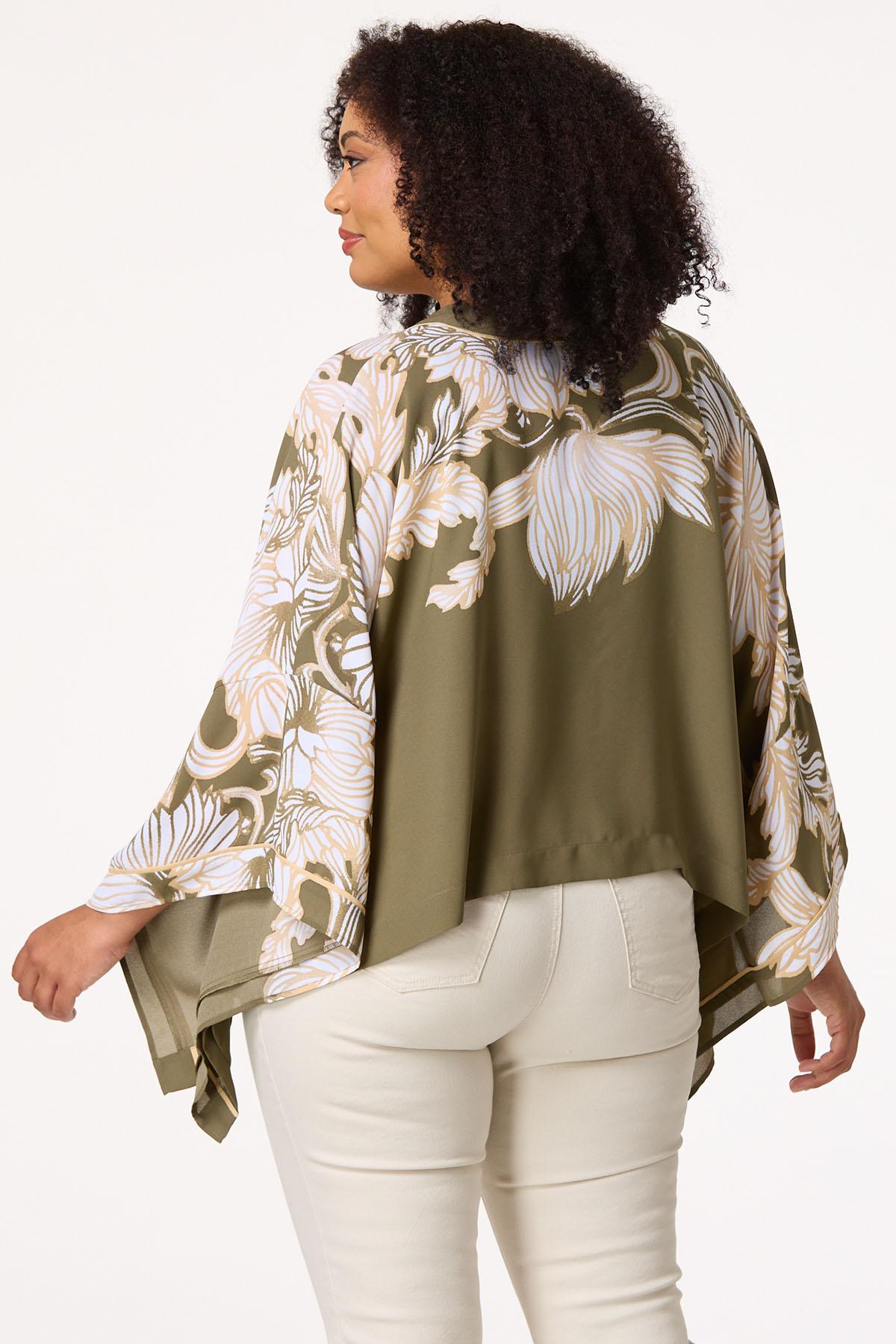 Cato Fashions | Cato Plus Size Green Floral Tie Front Kimono