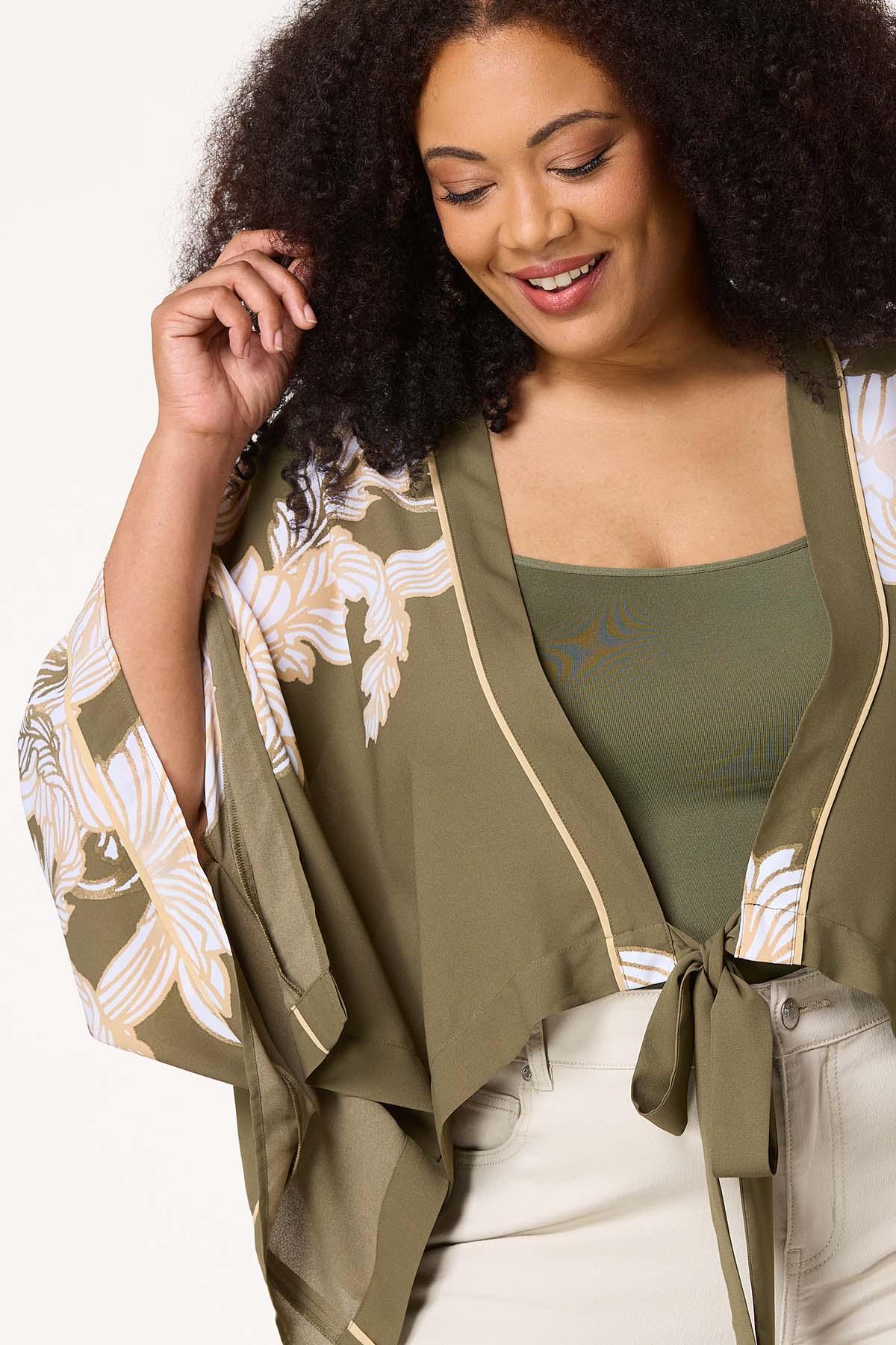 Cato Fashions | Cato Plus Size Green Floral Tie Front Kimono
