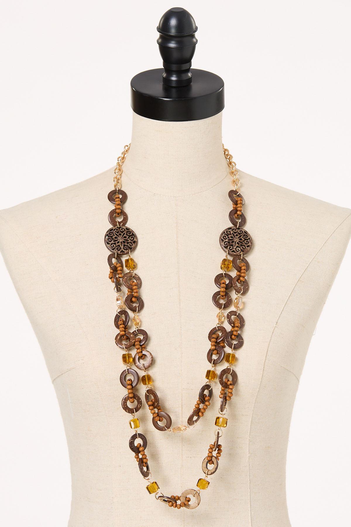  Cato Fashions | Cato Mixed Wood Layered Long Necklace