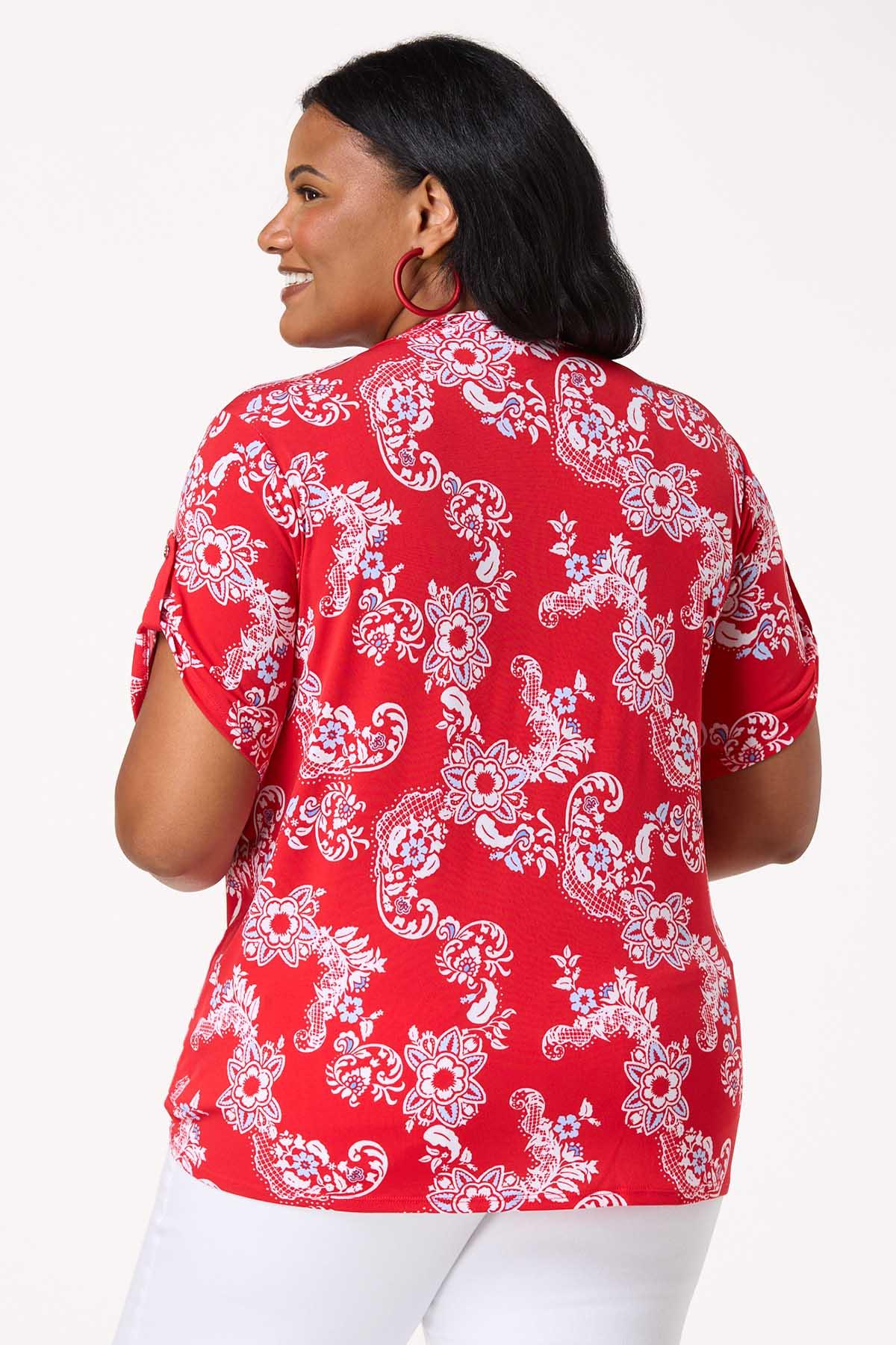 売れ筋商品|||スタイルアンドコー カットソー トップス レディース Plus Size Printed Tassel-Tie Long-Sleeve Blouse, Created for Macy's Floral Red Style & Co Plus Size Printed Tasseled Top, Created for