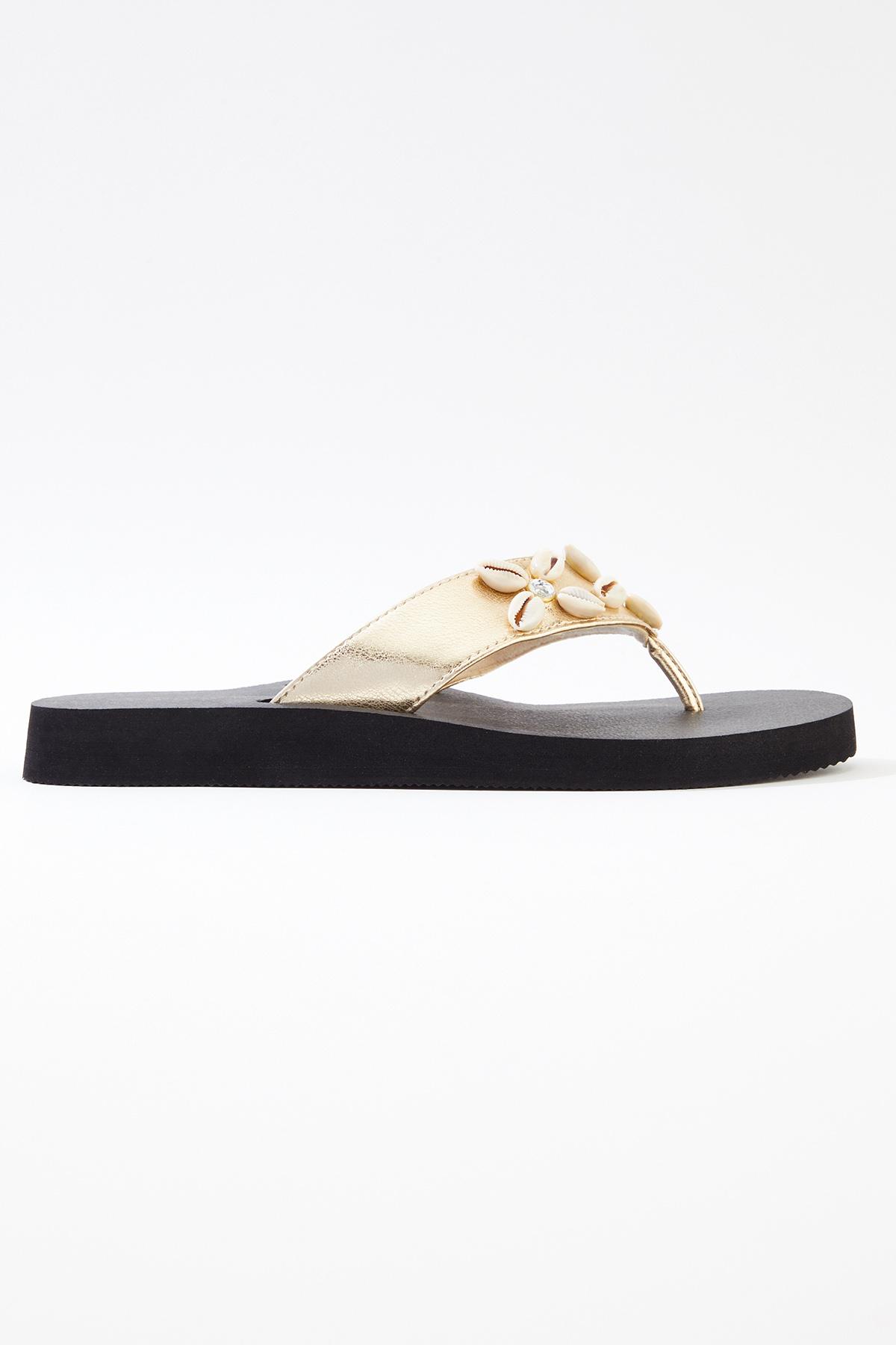 Cato Fashions | Cato Shell Metallic Strap Flip Flops