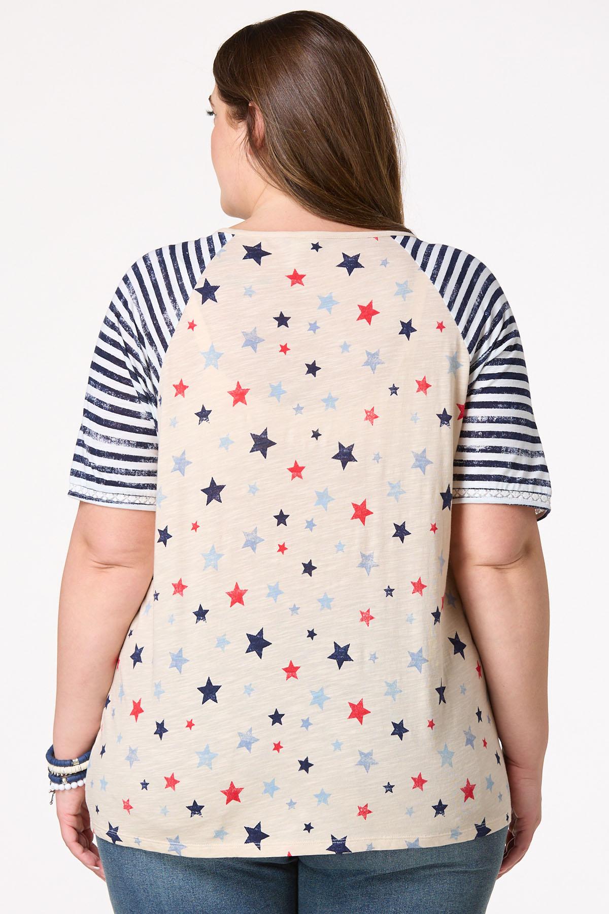  Cato Fashions | Cato Plus Size Star Stripes Baseball Top