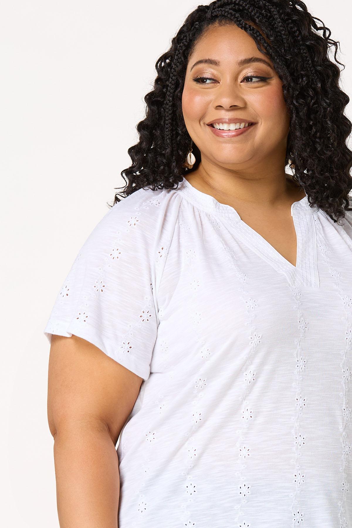  Cato Fashions | Cato Plus Size White Embroidered Eyelet Top