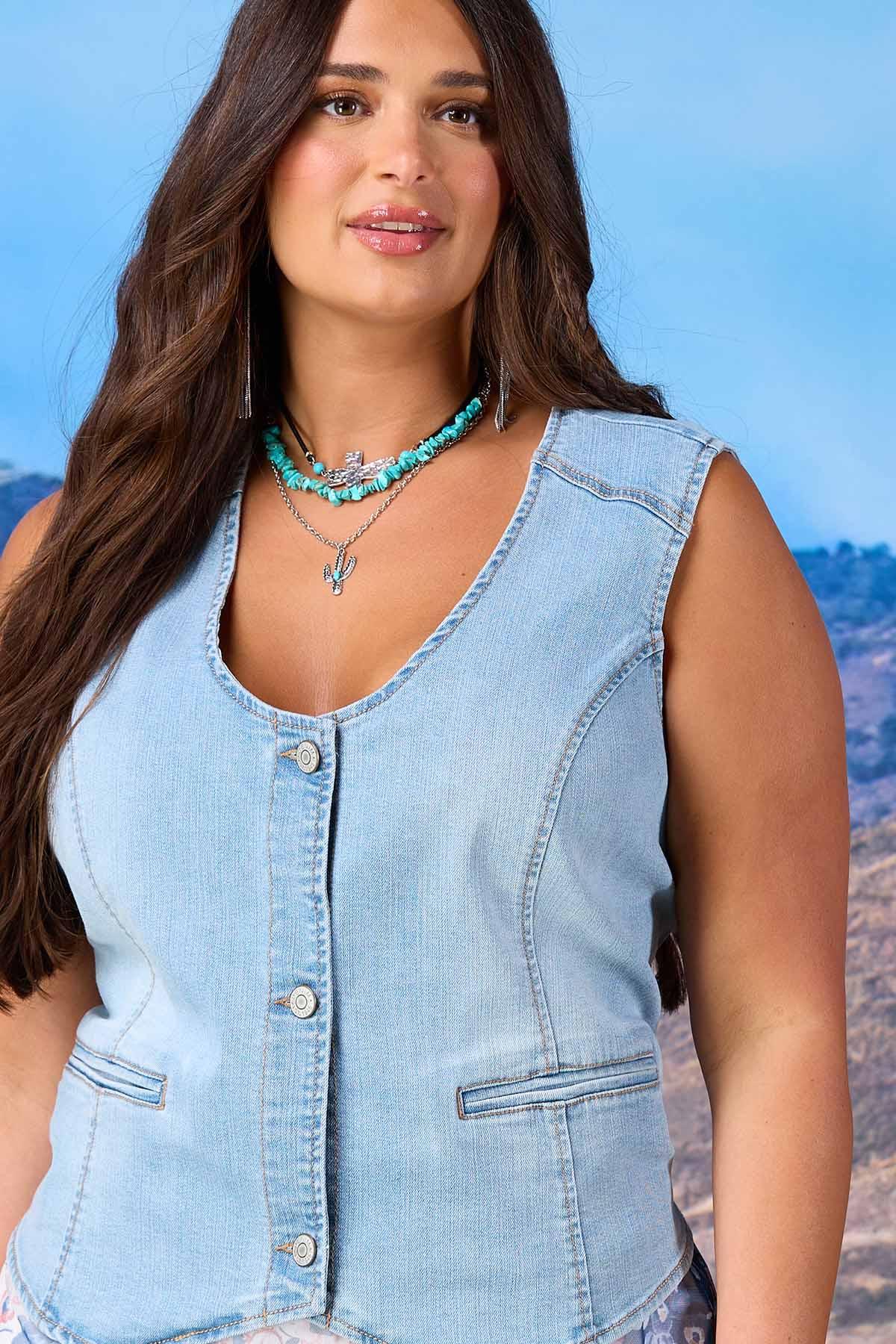  Cato Fashions | Cato Plus Size Light Wash Denim Fitted Vest