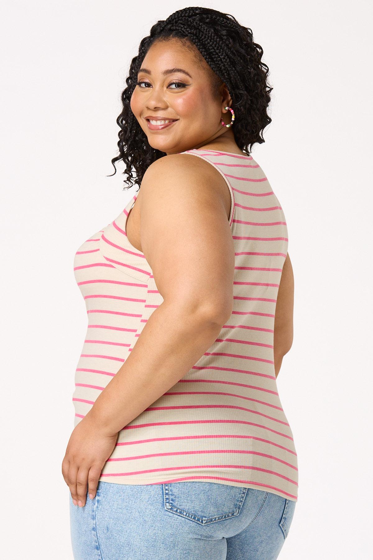  Cato Fashions | Cato Plus Size Ruched Pink Stripe Tank