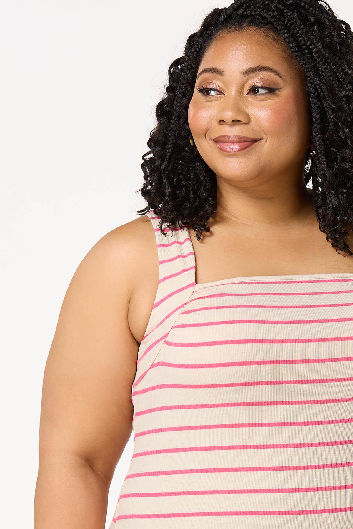  Cato Fashions | Cato Plus Size Ruched Pink Stripe Tank